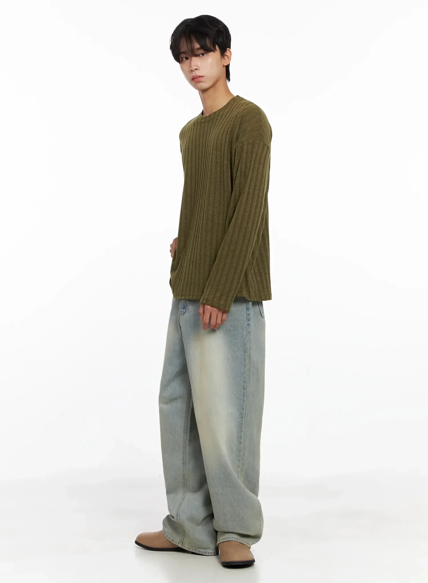 Men's Light Fade Wide-Leg Jeans IO516 - Image 4