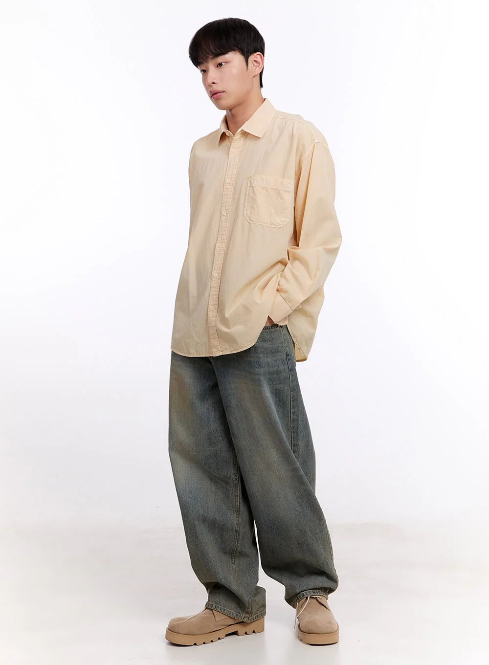 Men's Loose-Fit Long Sleeve Collared Shirt IM512 - Image 9