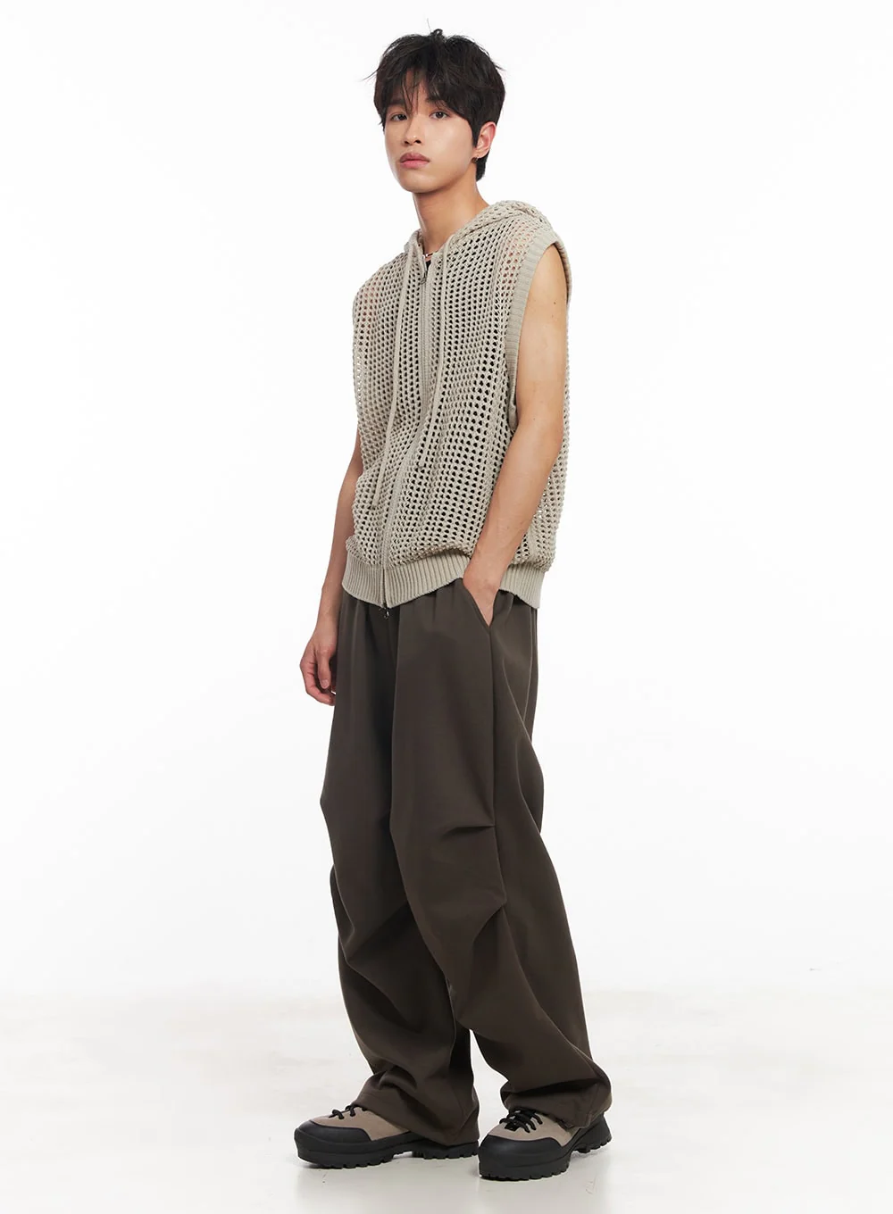 Men's Mesh Zip-Up Hooded Vest IY508 - Image 2