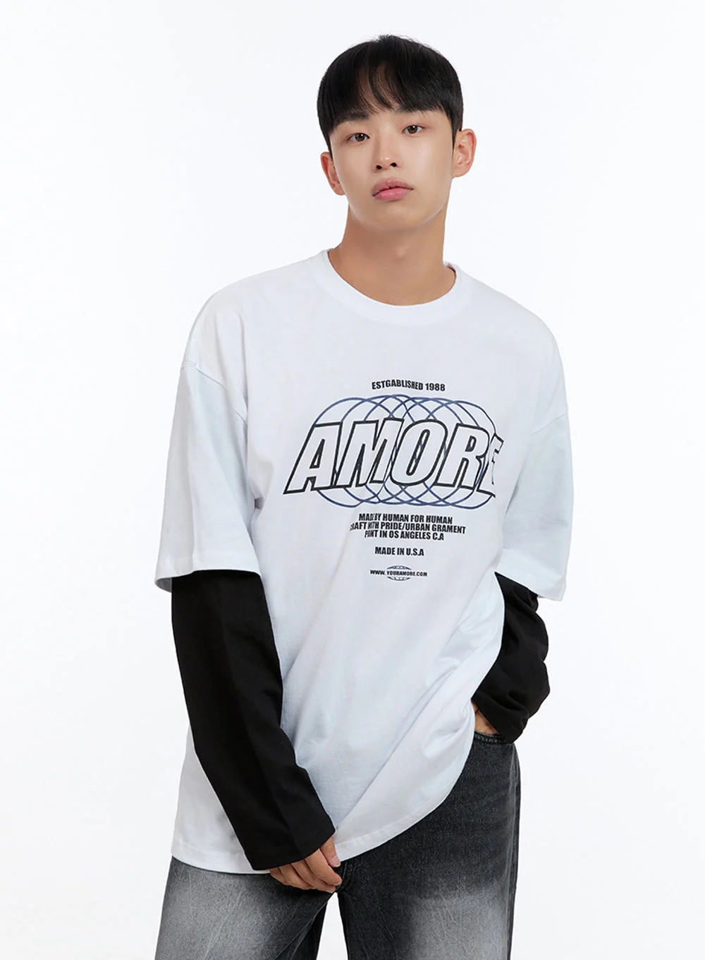 Men's Oversize Cotton Graphic Layered T-Shirt IS413 - Image 3