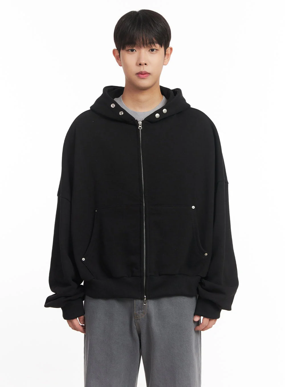 Men's Oversize Zip-Up Hooded Jacket IM527 - Image 14