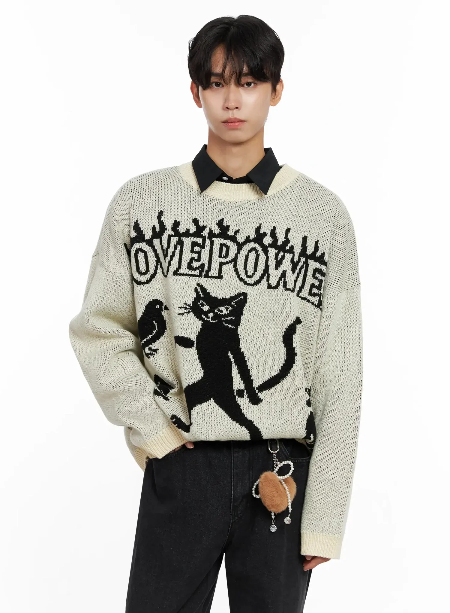 Men's Oversized Graphic Knit Sweater IO516
