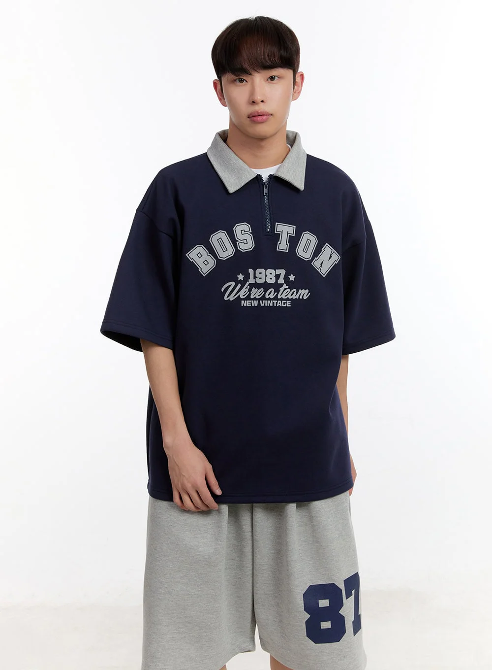 Men's Oversized Half-Zip Collared Sweatshirt IA504