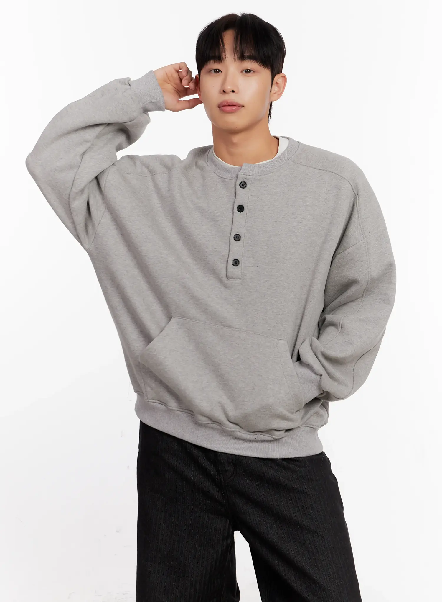Men's Oversized Henley Neck Sweatshirt IO523