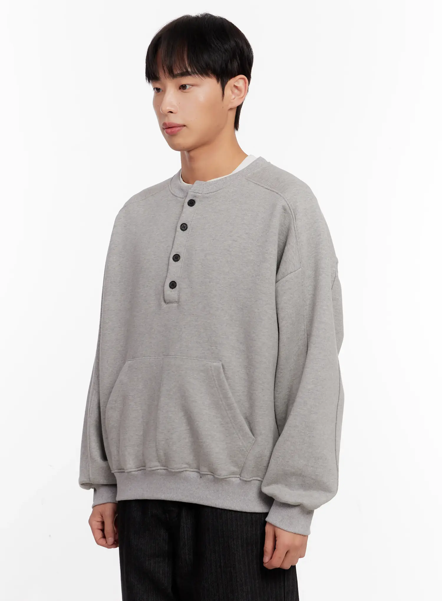 Men's Oversized Henley Neck Sweatshirt IO523 - Image 4
