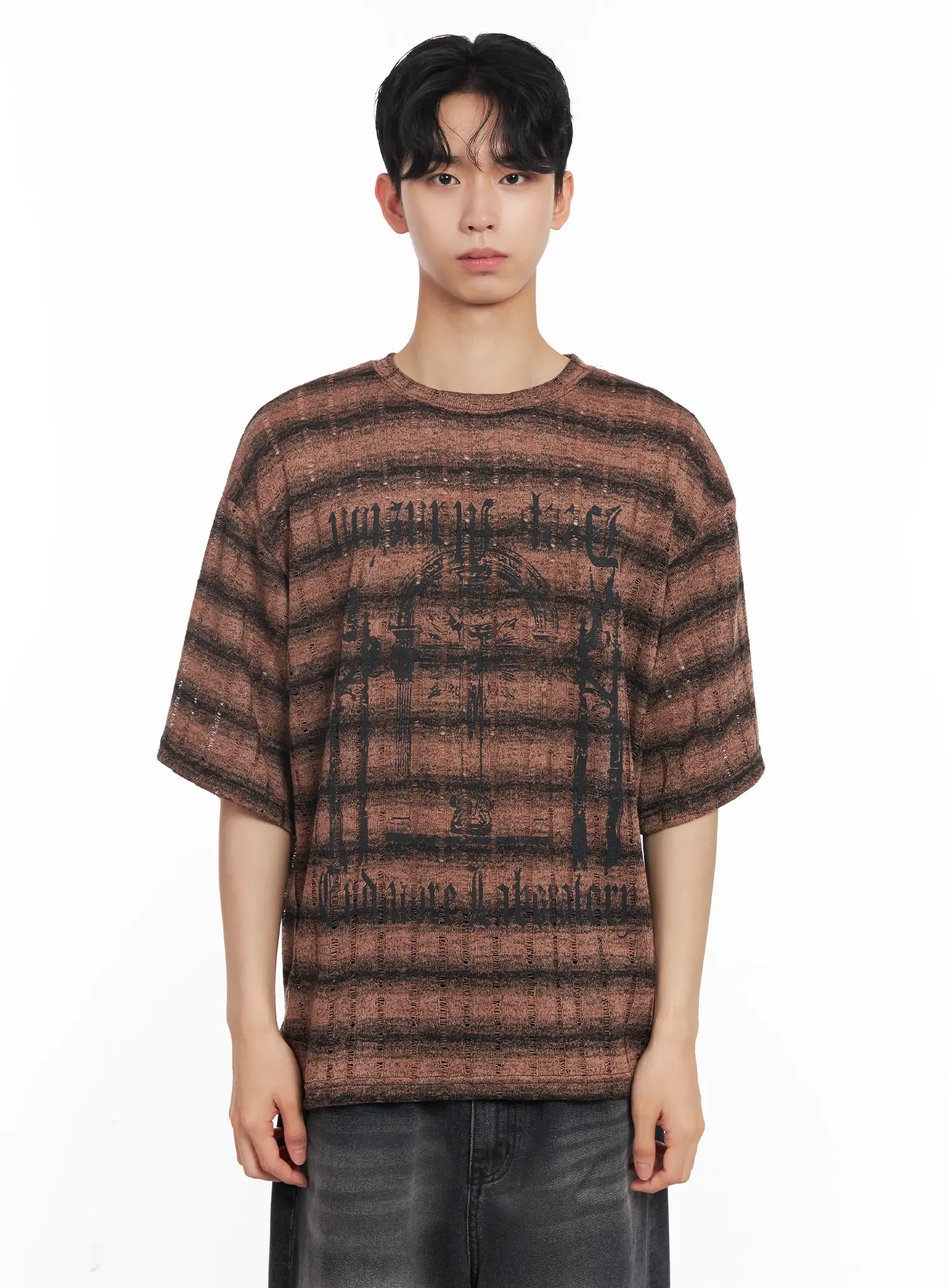 Men's Oversized Striped Graphic Tee IU526 - Image 17