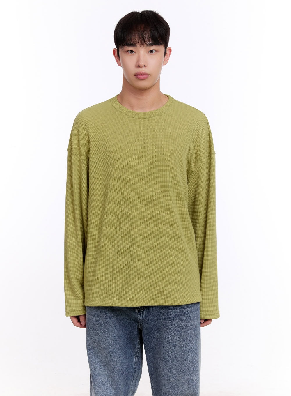 Men's Oversized Waffle-Knit Long Sleeve Tee IM512 - Image 13