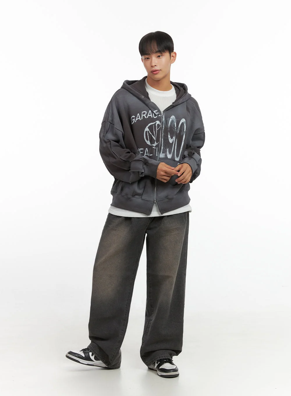 Men's Paint Washed Graphic Zip-Up Hoodie IO420 - Image 2
