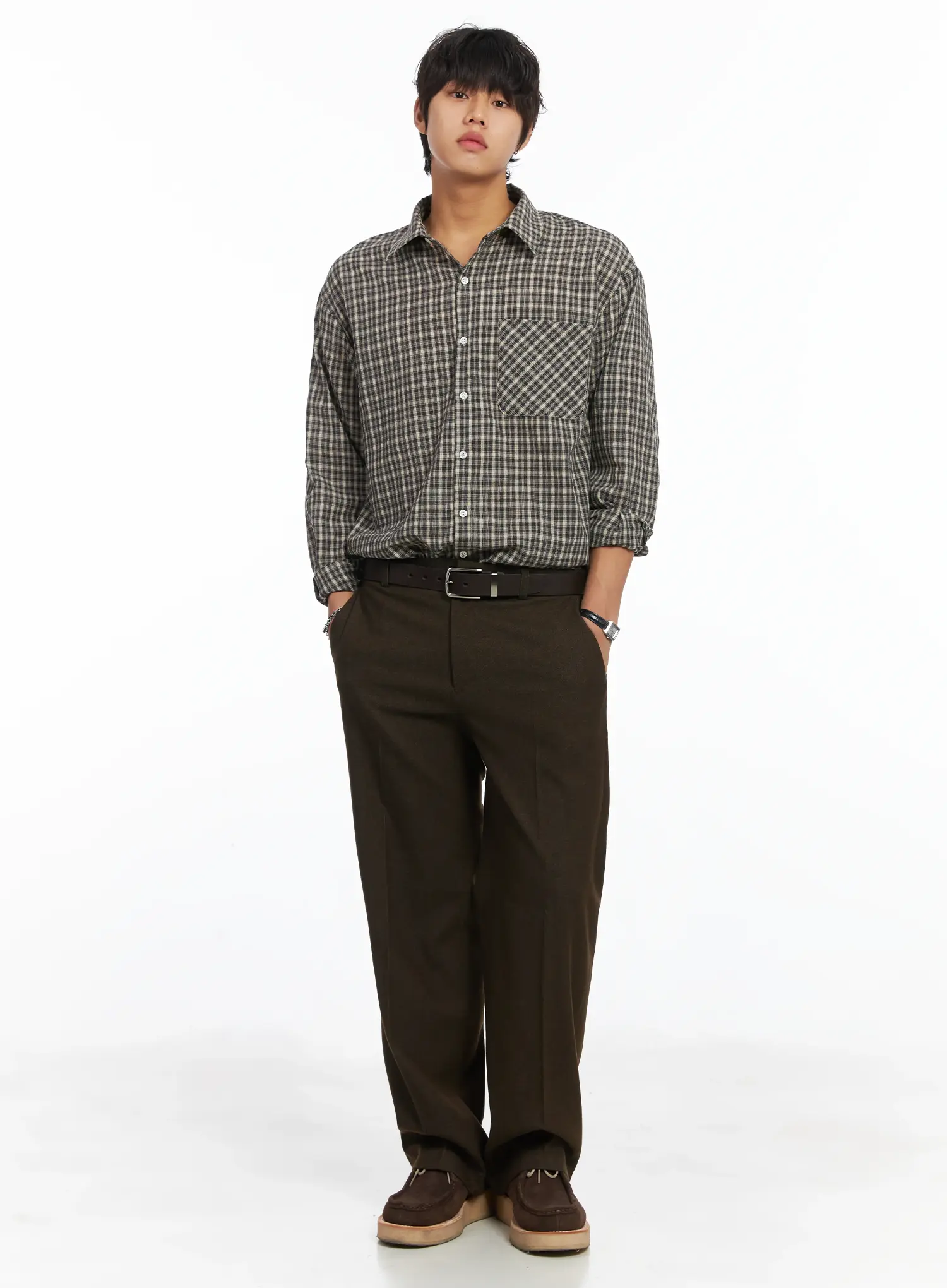 Men's Plaid Button-Down Shirt IJ512 - Image 2