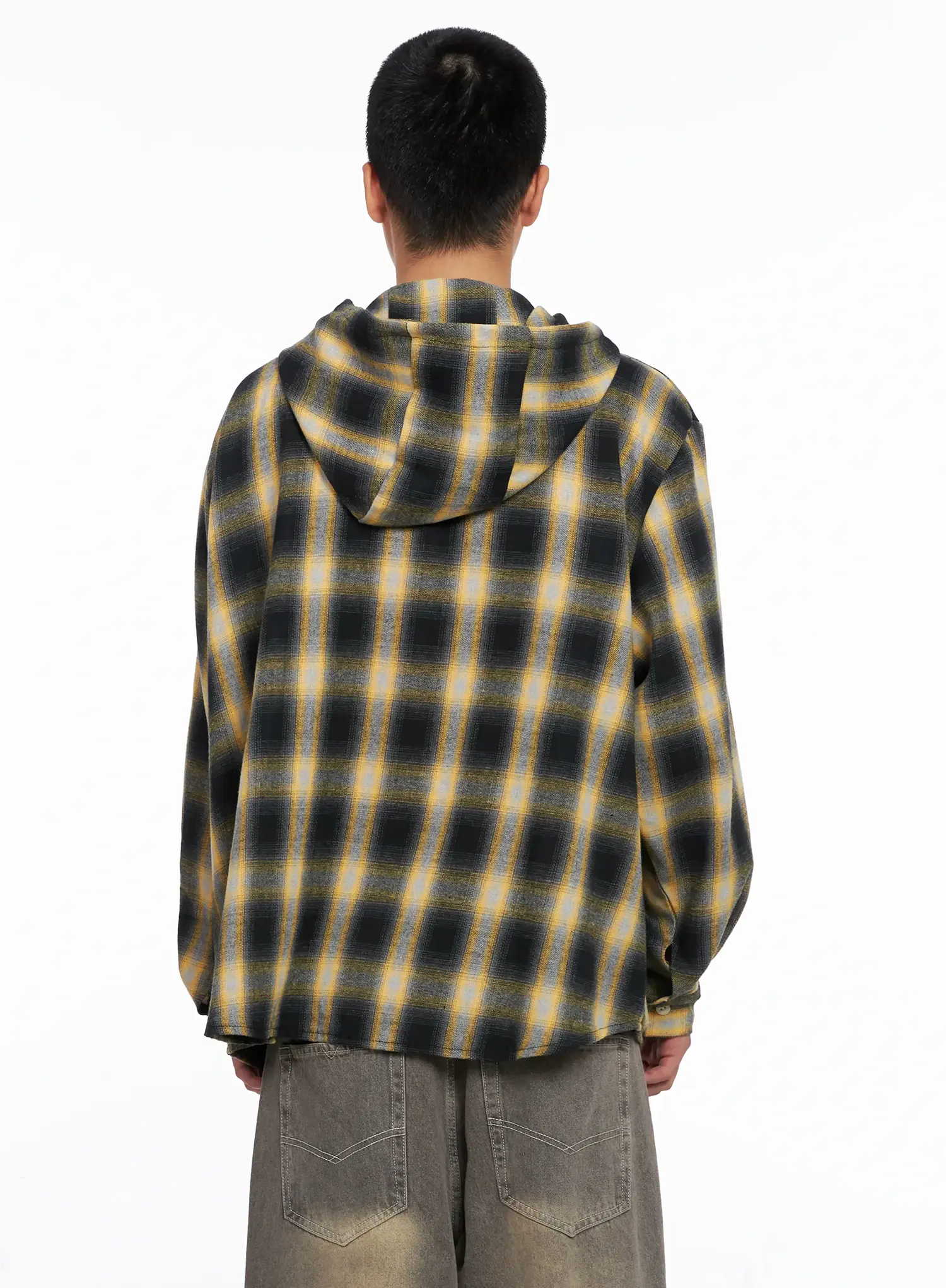 Men's Plaid Flannel Hooded Shirt IG529 - Image 6