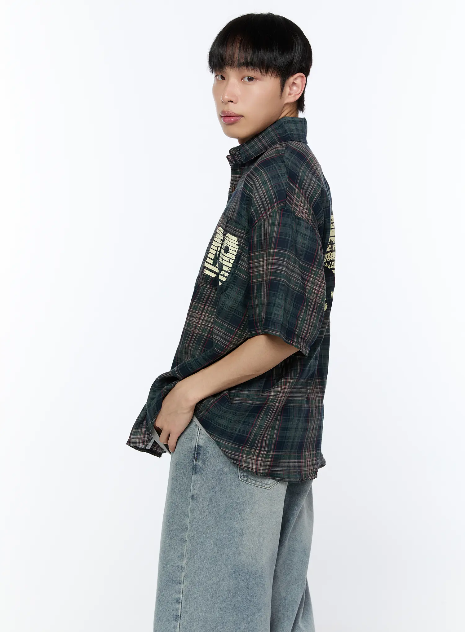 Men's Plaid Graphic Short Sleeve Shirt IA520 - Image 3