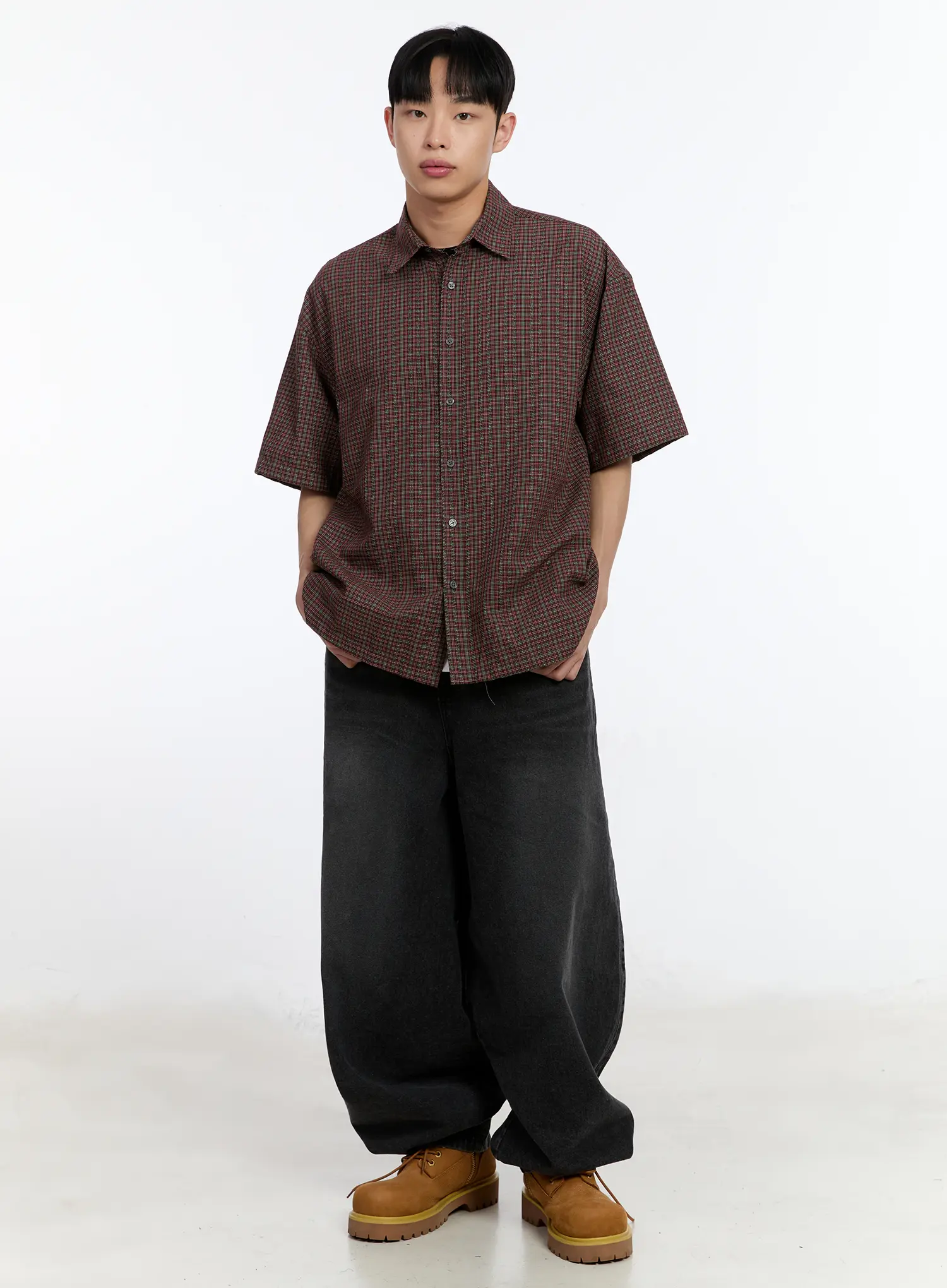Men's Plaid Short Sleeve Button-Up Shirt IA507