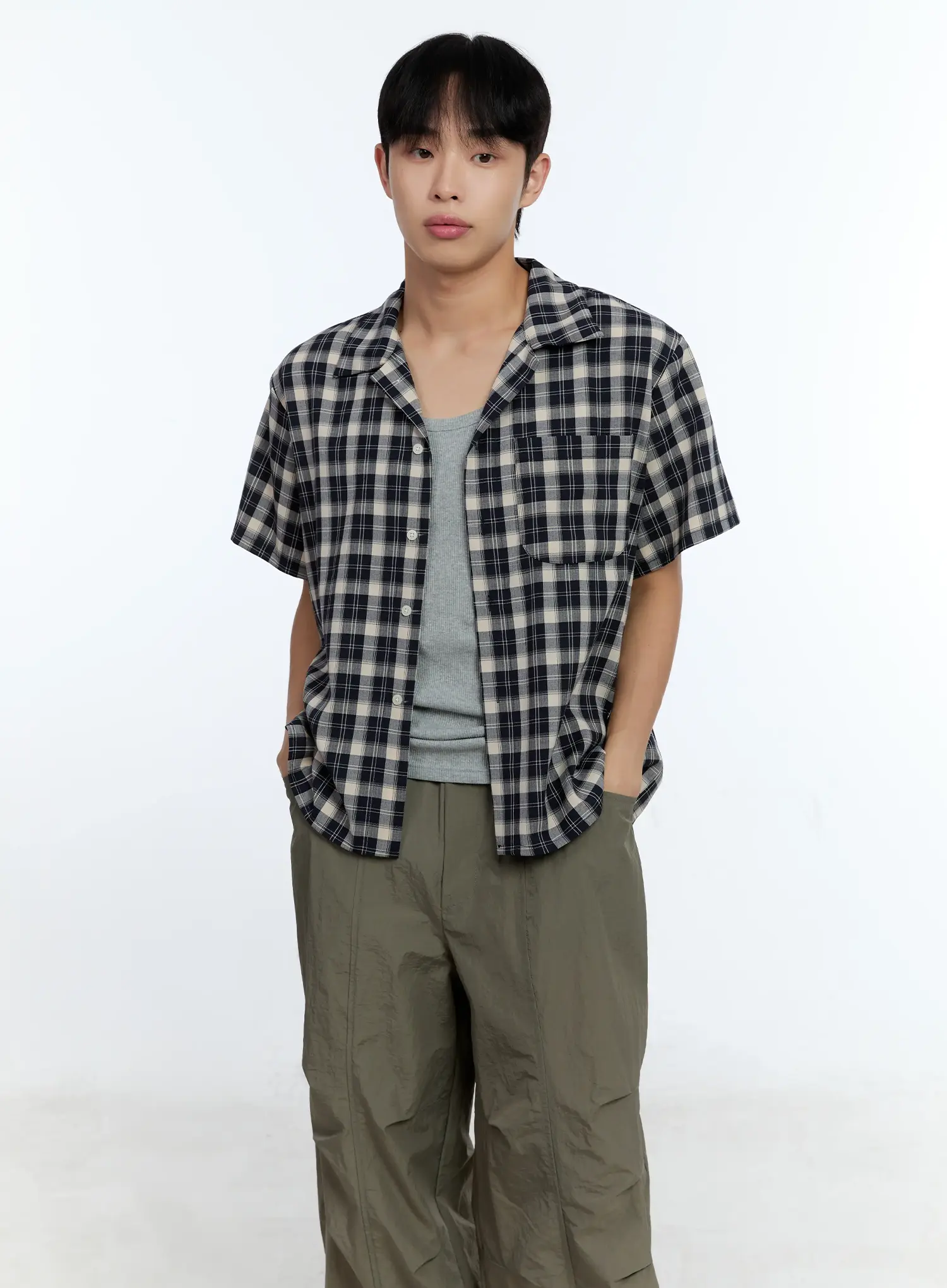 Men's Plaid Short Sleeve Shirt IG519 - Image 3