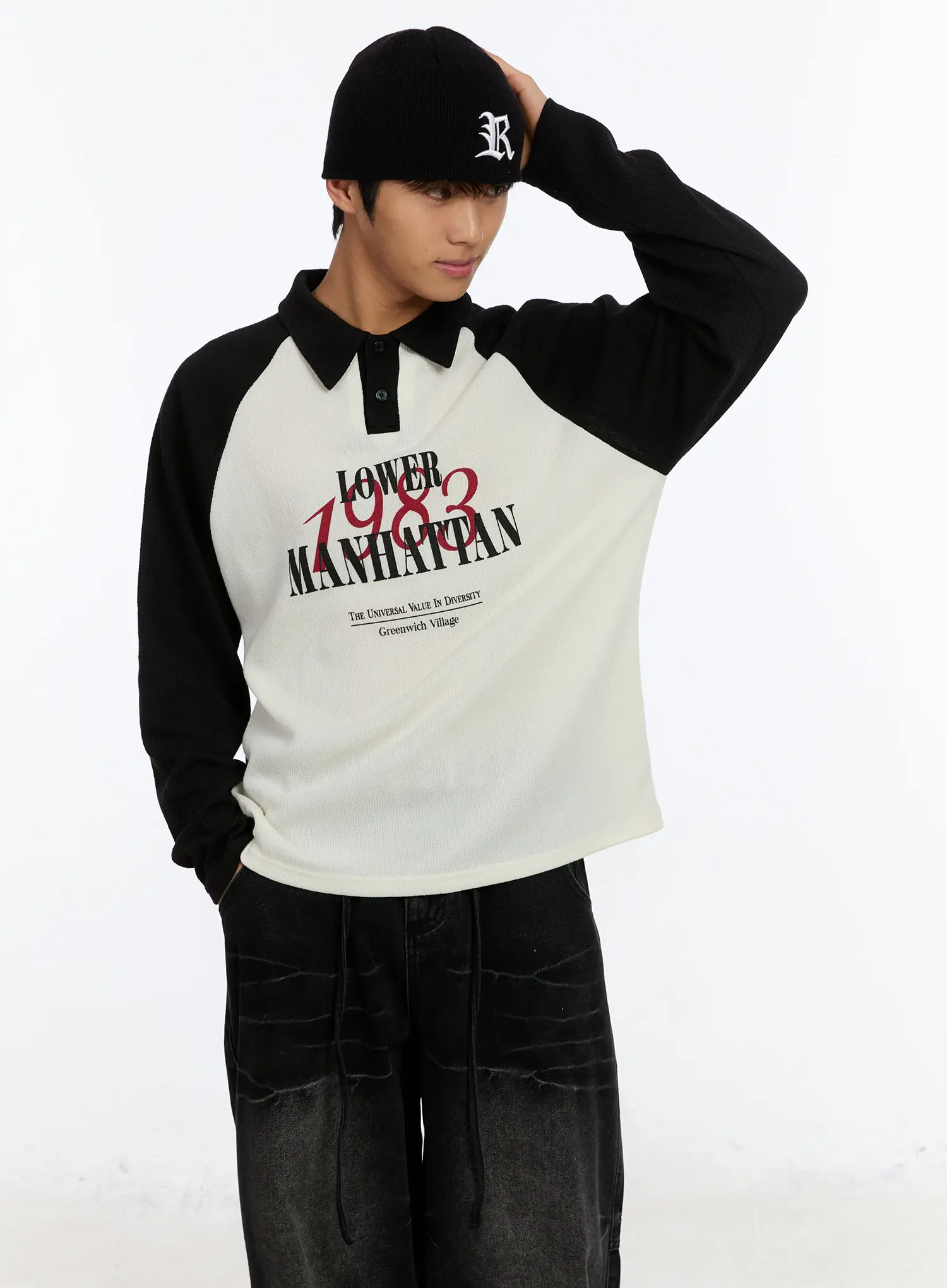 Men's Raglan Collar Graphic Long Sleeve Tee IM530