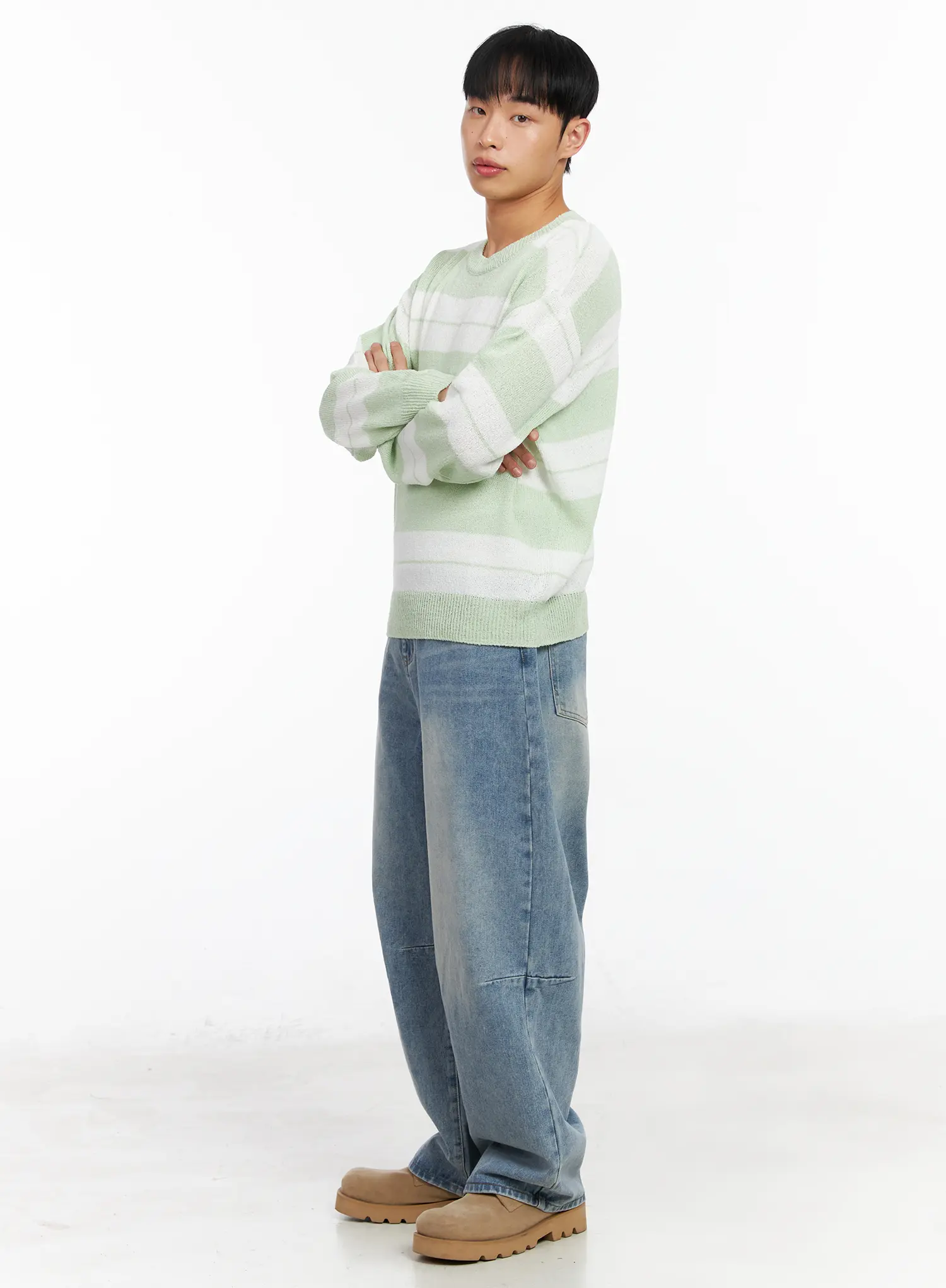 Men's Relaxed Fit Striped Long Sleeve Top IA502 - Image 2