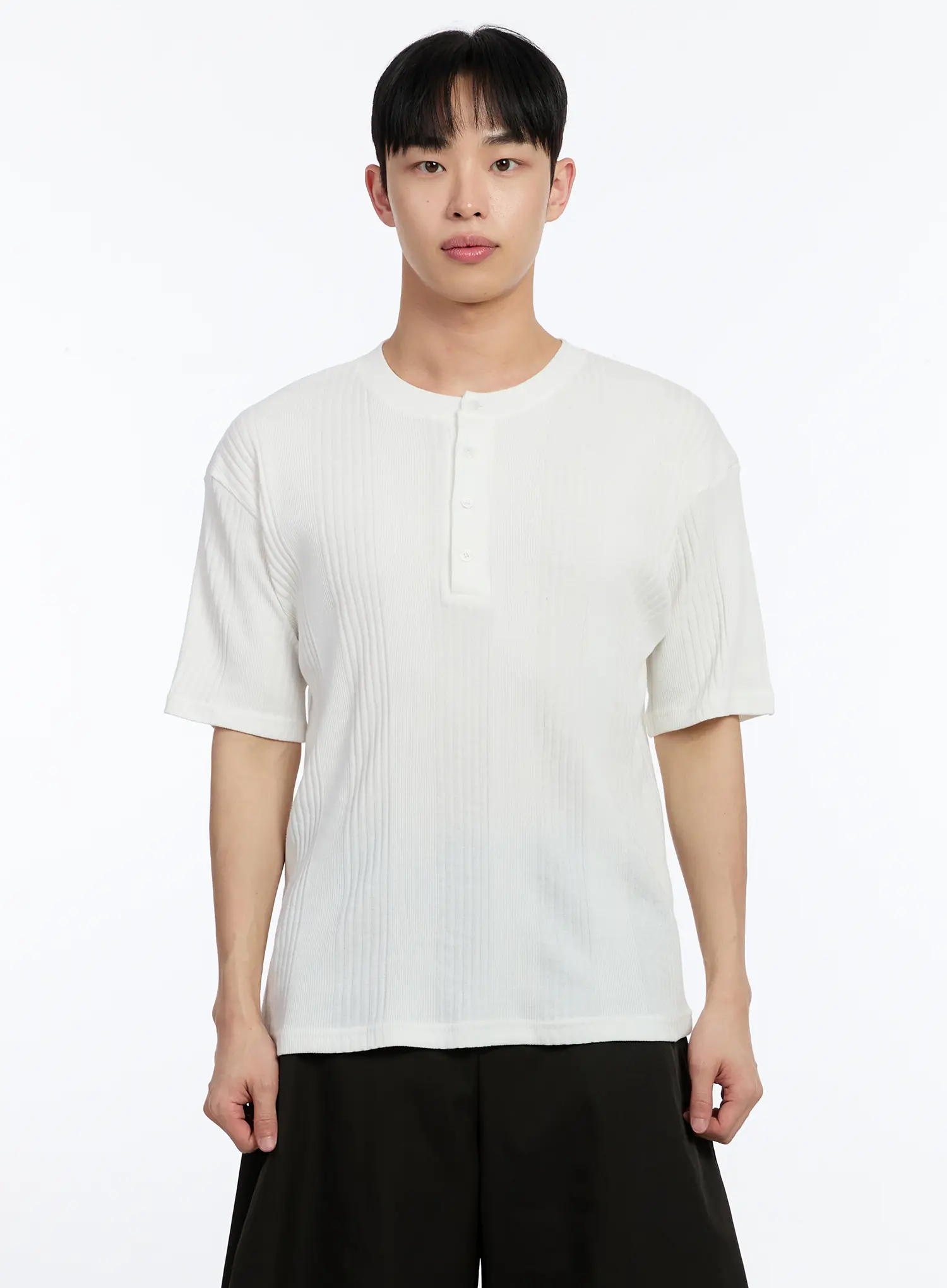 Men's Ribbed Henley Neck T-Shirt IA508 - Image 8