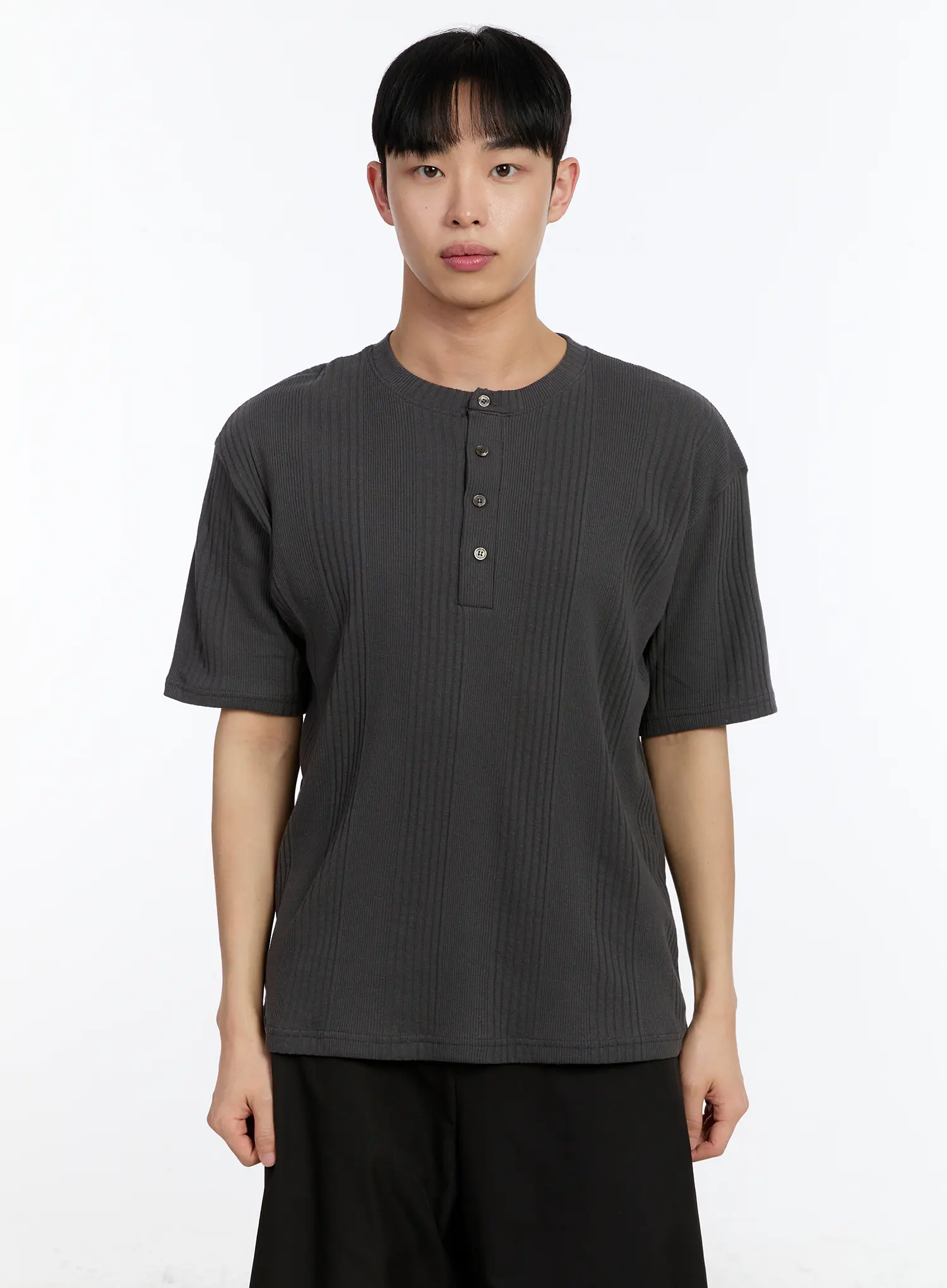 Men's Ribbed Henley Neck T-Shirt IA508 - Image 9