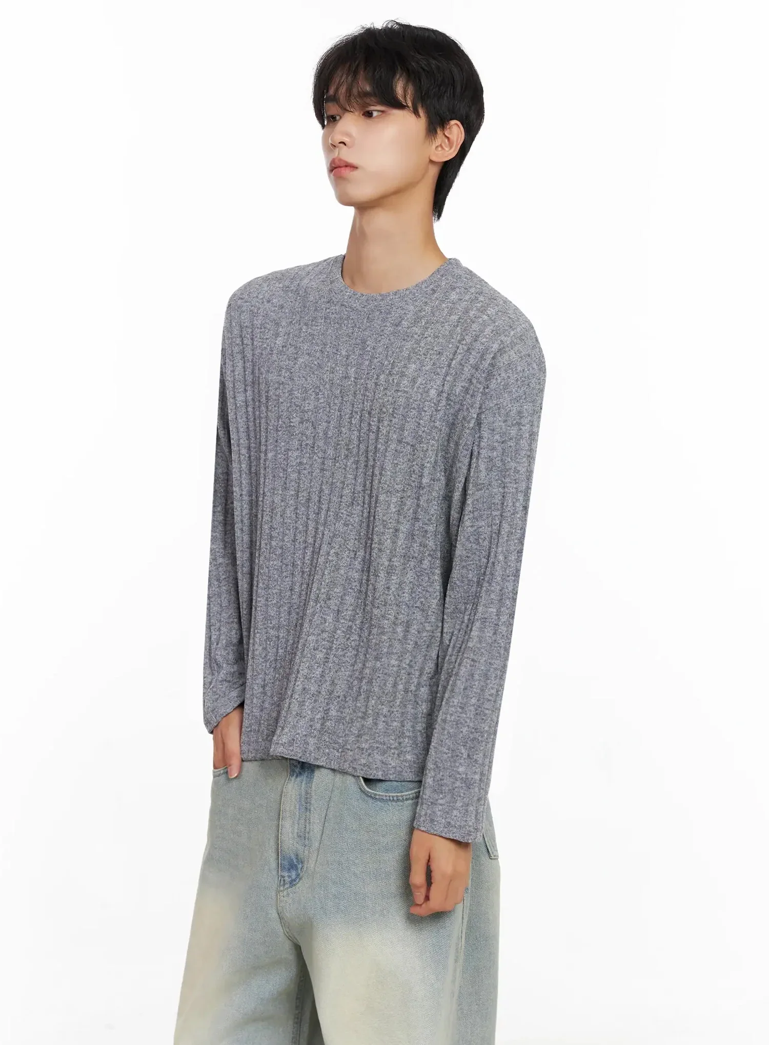 Men's Ribbed Knit Long Sleeve Shirt IO516 - Image 3