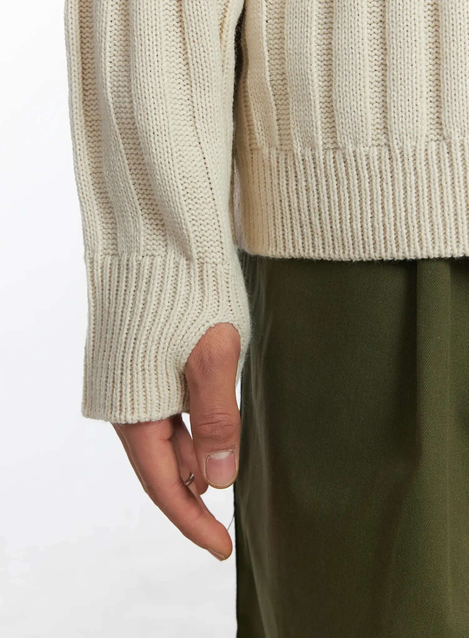 Men's Ribbed Knit Thumbhole Hoodie IJ527 - Image 11