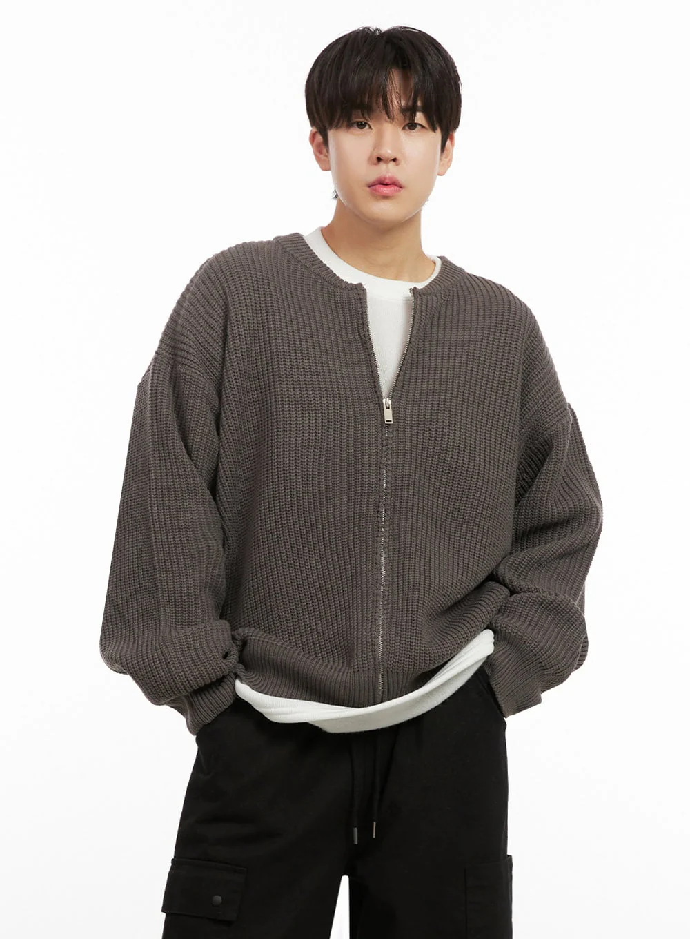Men's Round Neck Zip-Up Sweater IJ517 - Image 3
