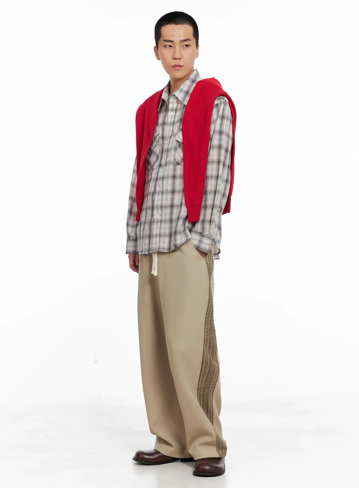 Men's Side Plaid Drawstring Pants IG529 - Image 11