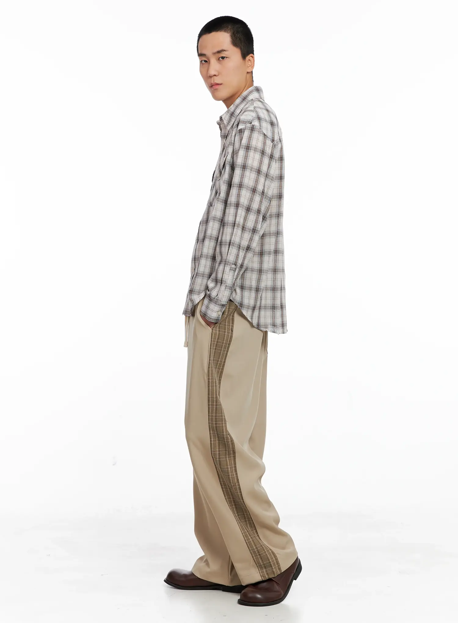 Men's Side Plaid Drawstring Pants IG529 - Image 12