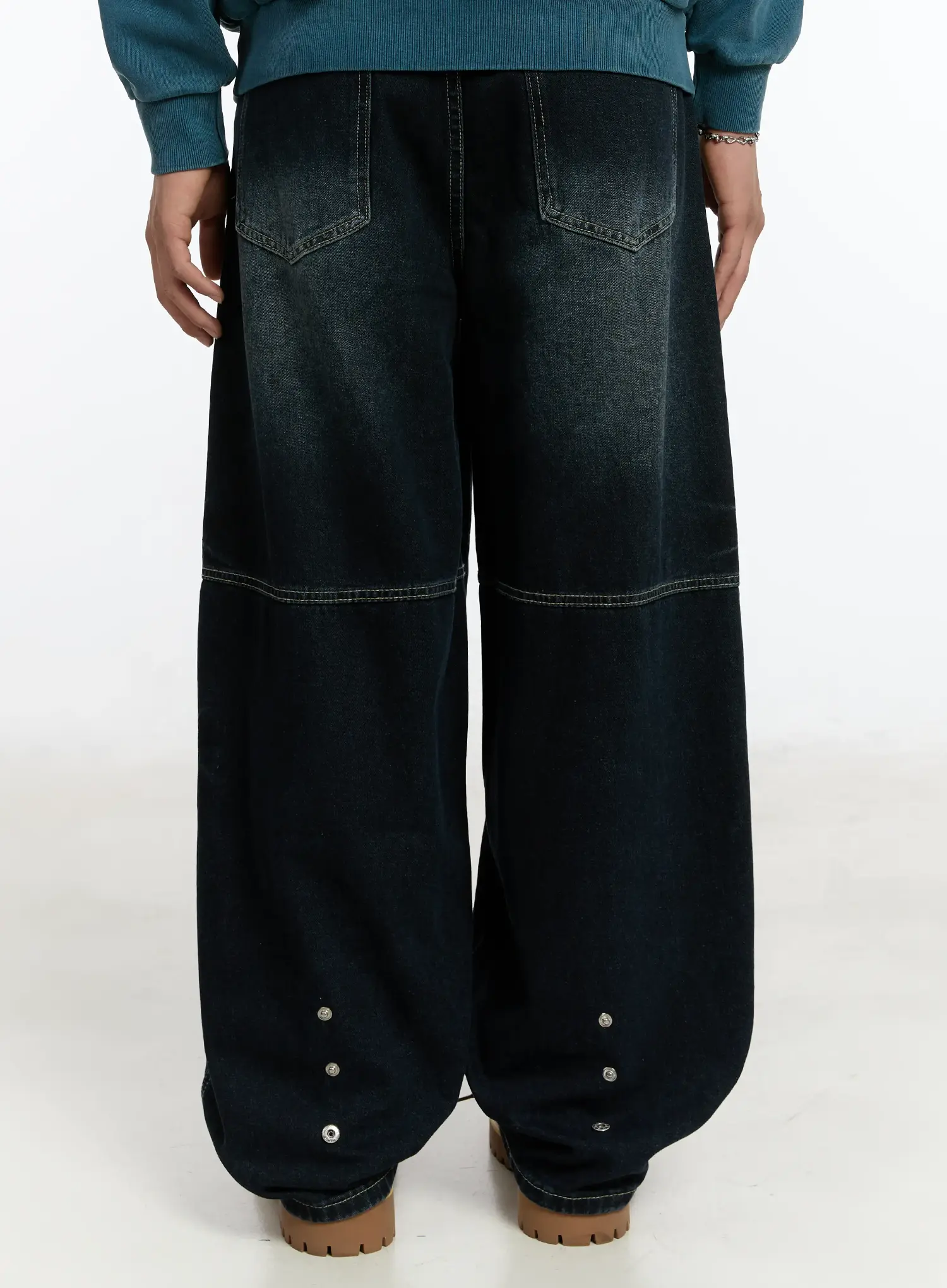 Men's Snap Baggy Jeans (Dark Blue)  IM502