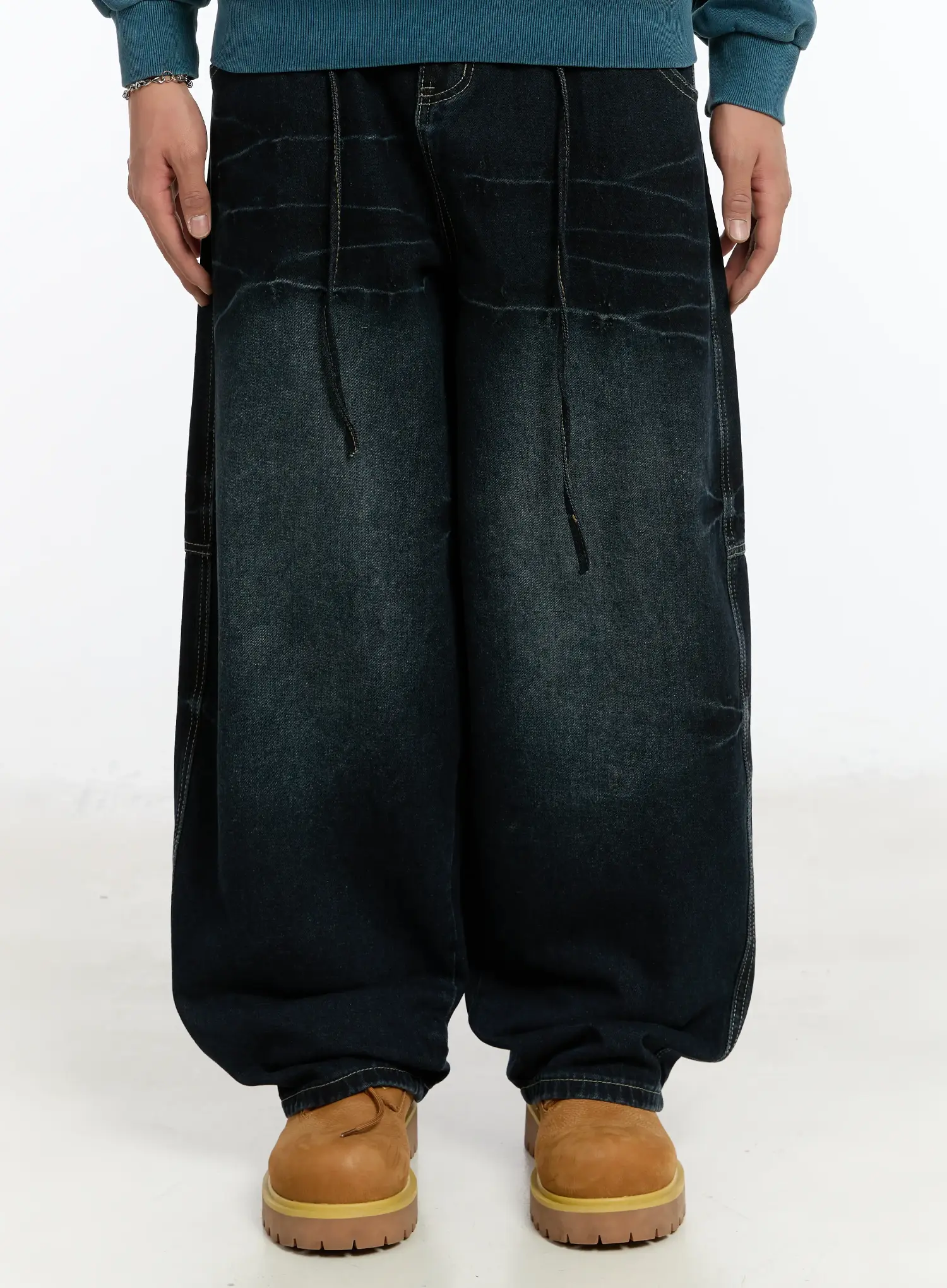 Men's Snap Baggy Jeans (Dark Blue)  IM502 - Image 2