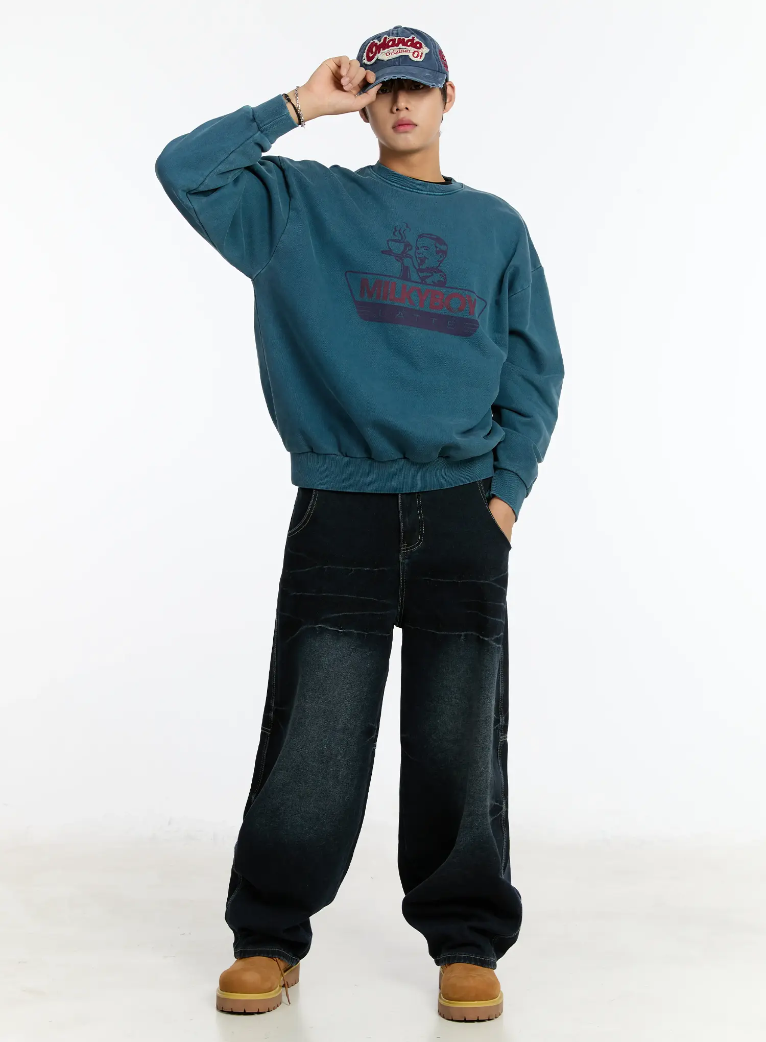 Men's Snap Baggy Jeans (Dark Blue)  IM502 - Image 3