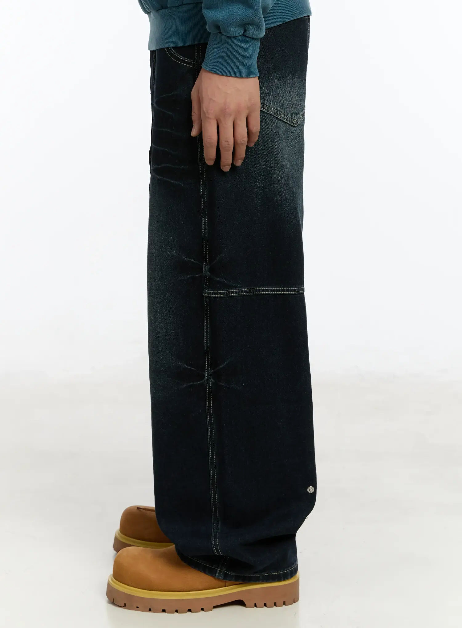 Men's Snap Baggy Jeans (Dark Blue)  IM502 - Image 7