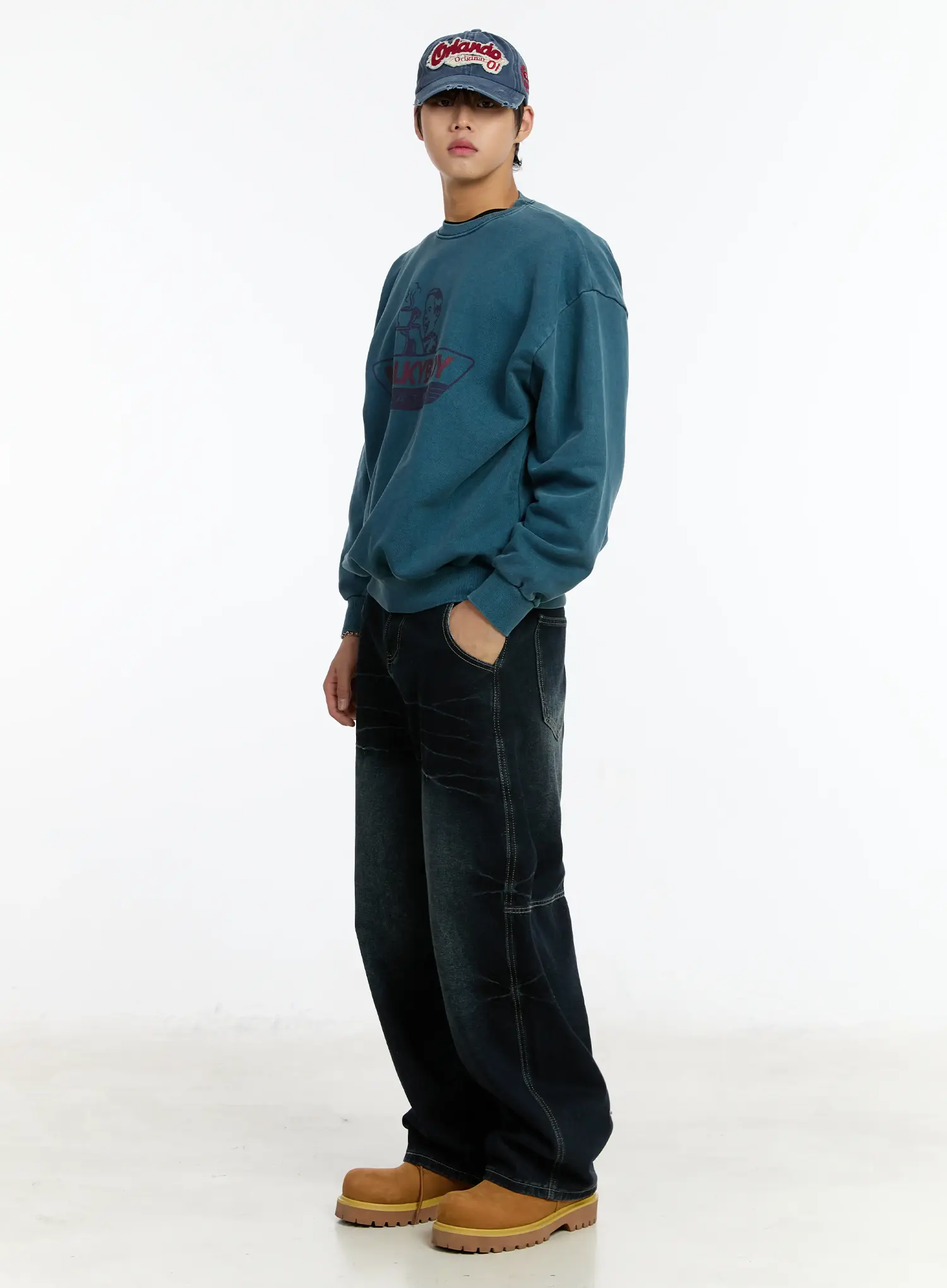 Men's Snap Baggy Jeans (Dark Blue)  IM502 - Image 9