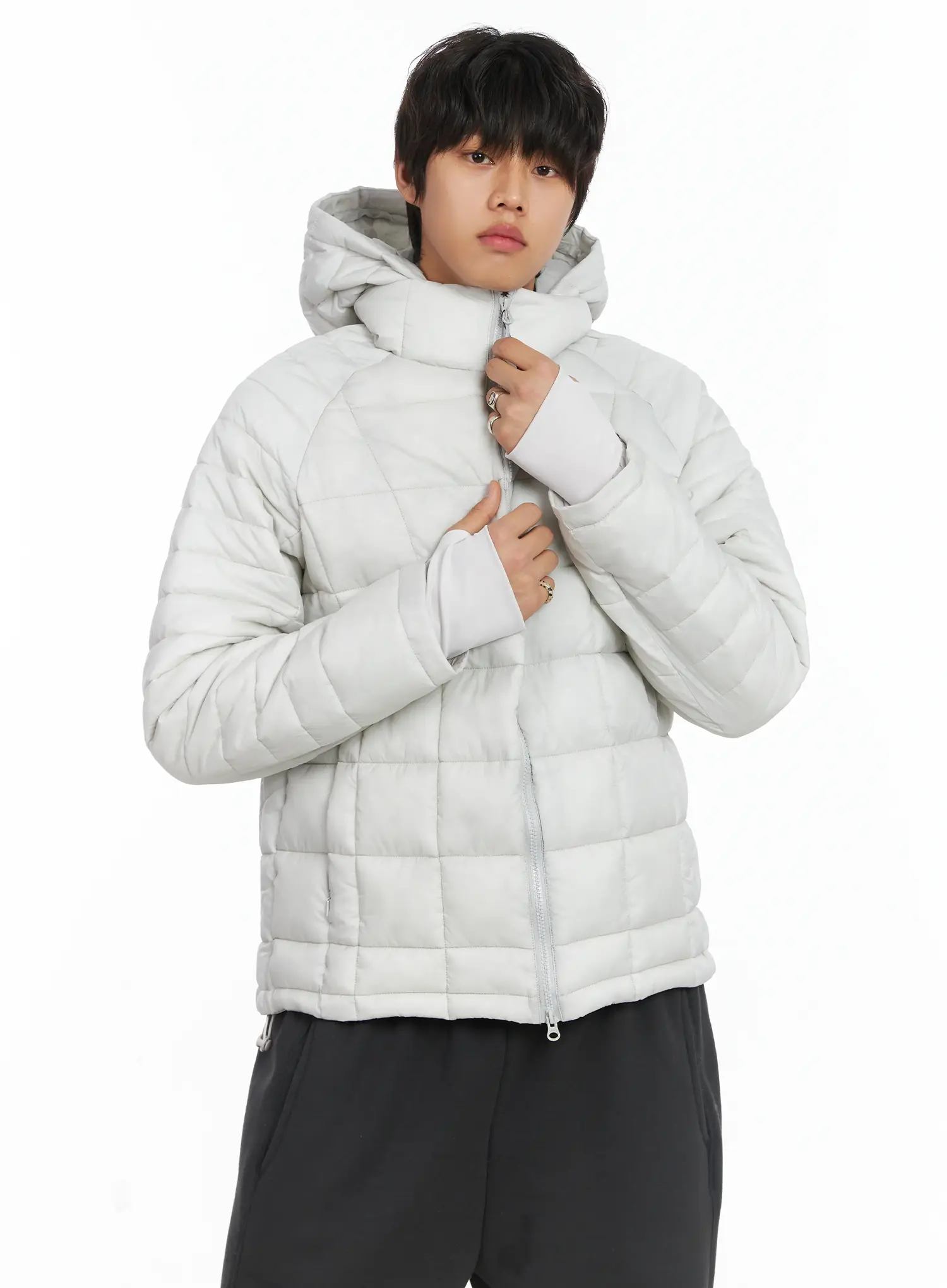 Men's Square Quilted Hooded Puffer Jacket IJ512