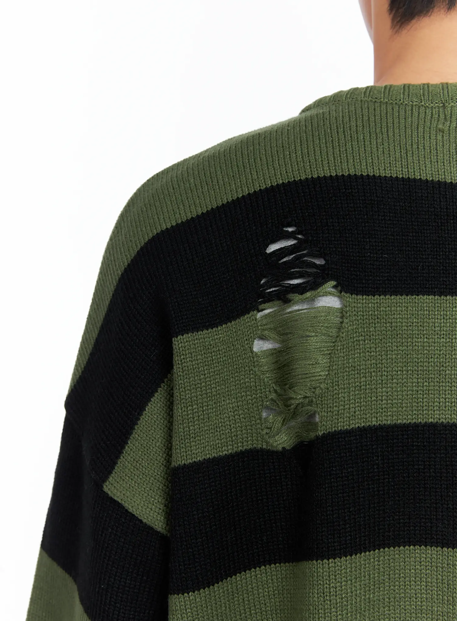 Men's Stripe Distressed Knit Cardigan IN518 - Image 11