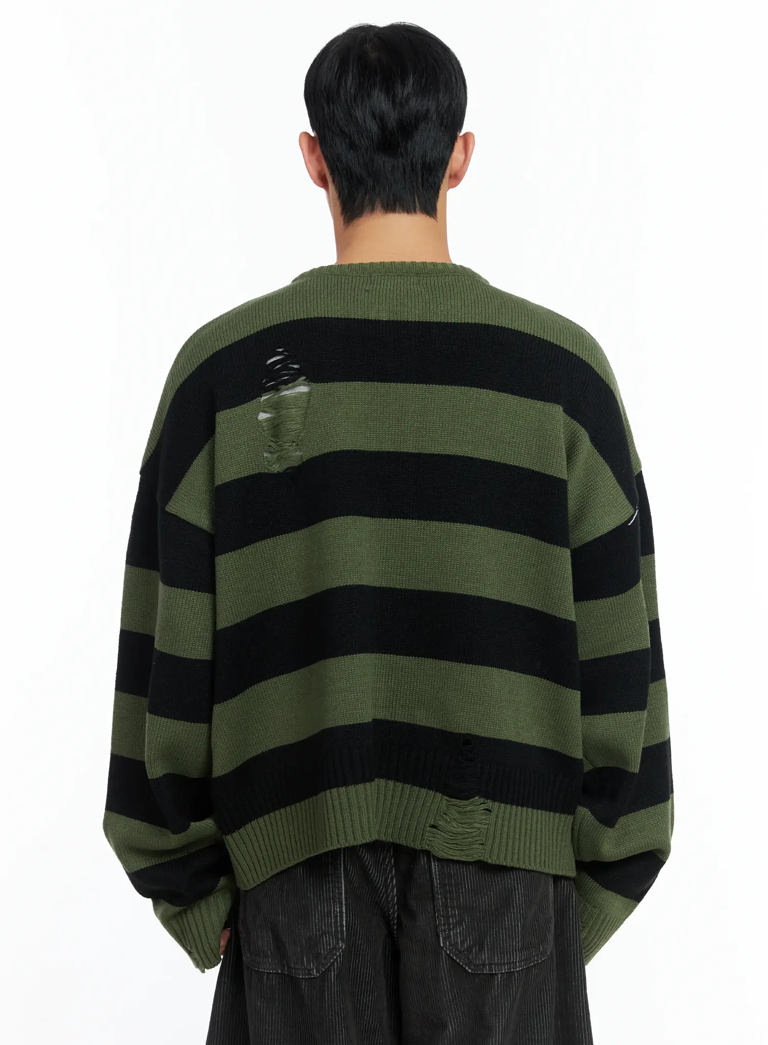 Men's Stripe Distressed Knit Cardigan IN518 - Image 5