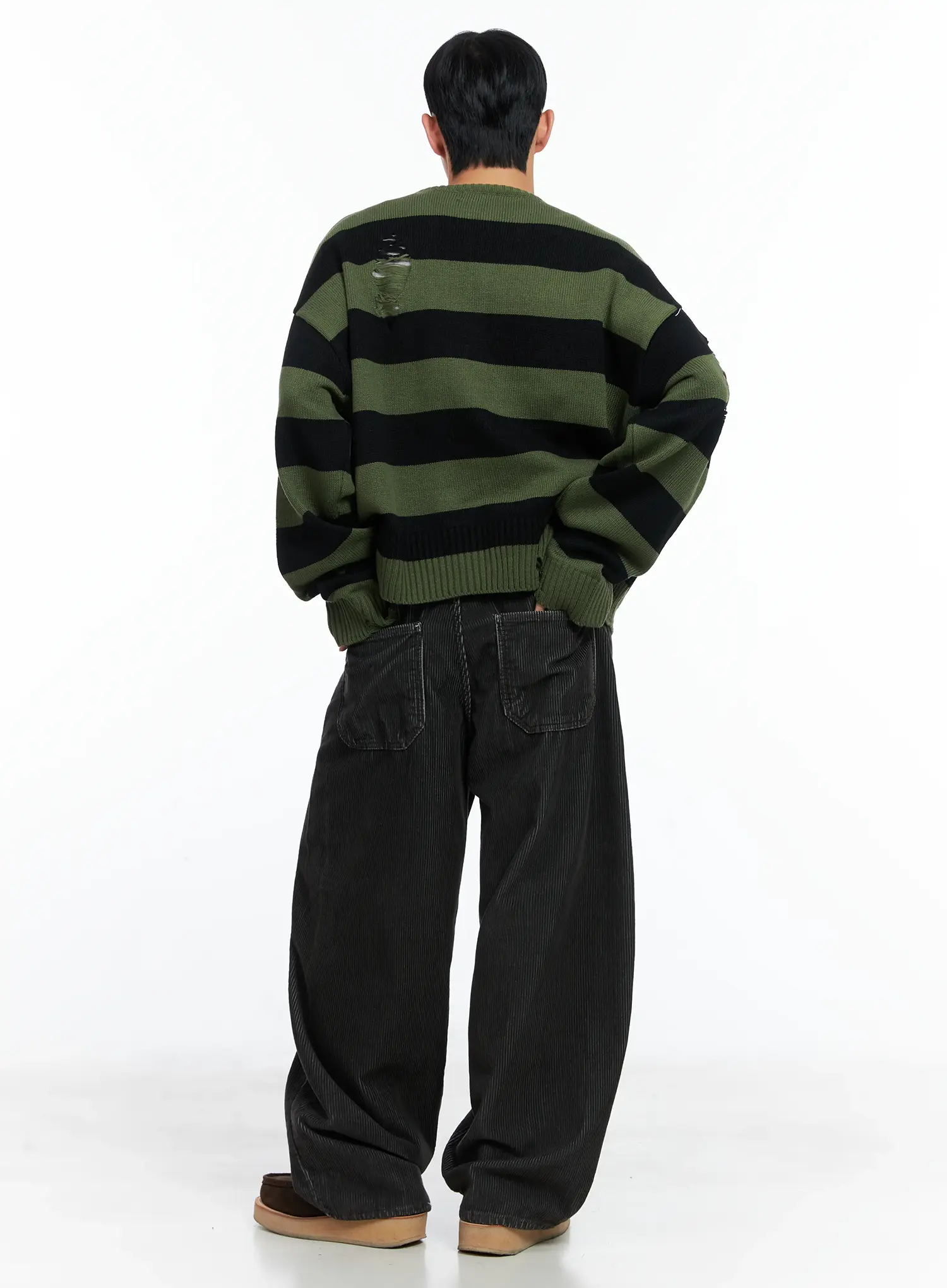 Men's Stripe Distressed Knit Cardigan IN518 - Image 8