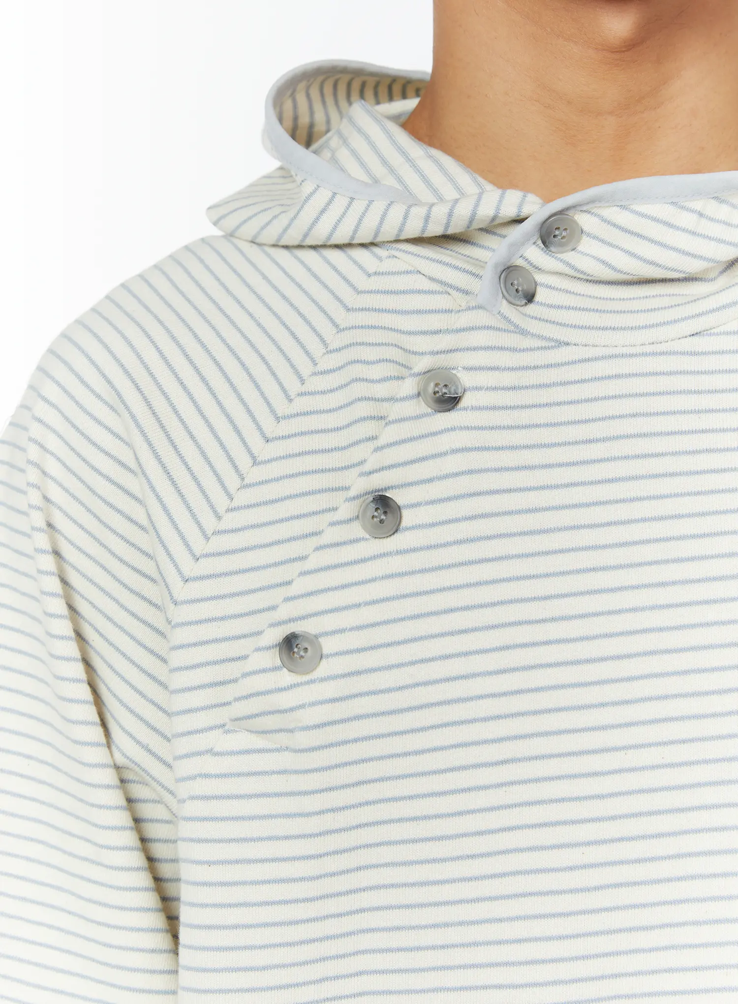 Men's Striped Asymmetric Button Hooded T-Shirt IY508 - Image 10