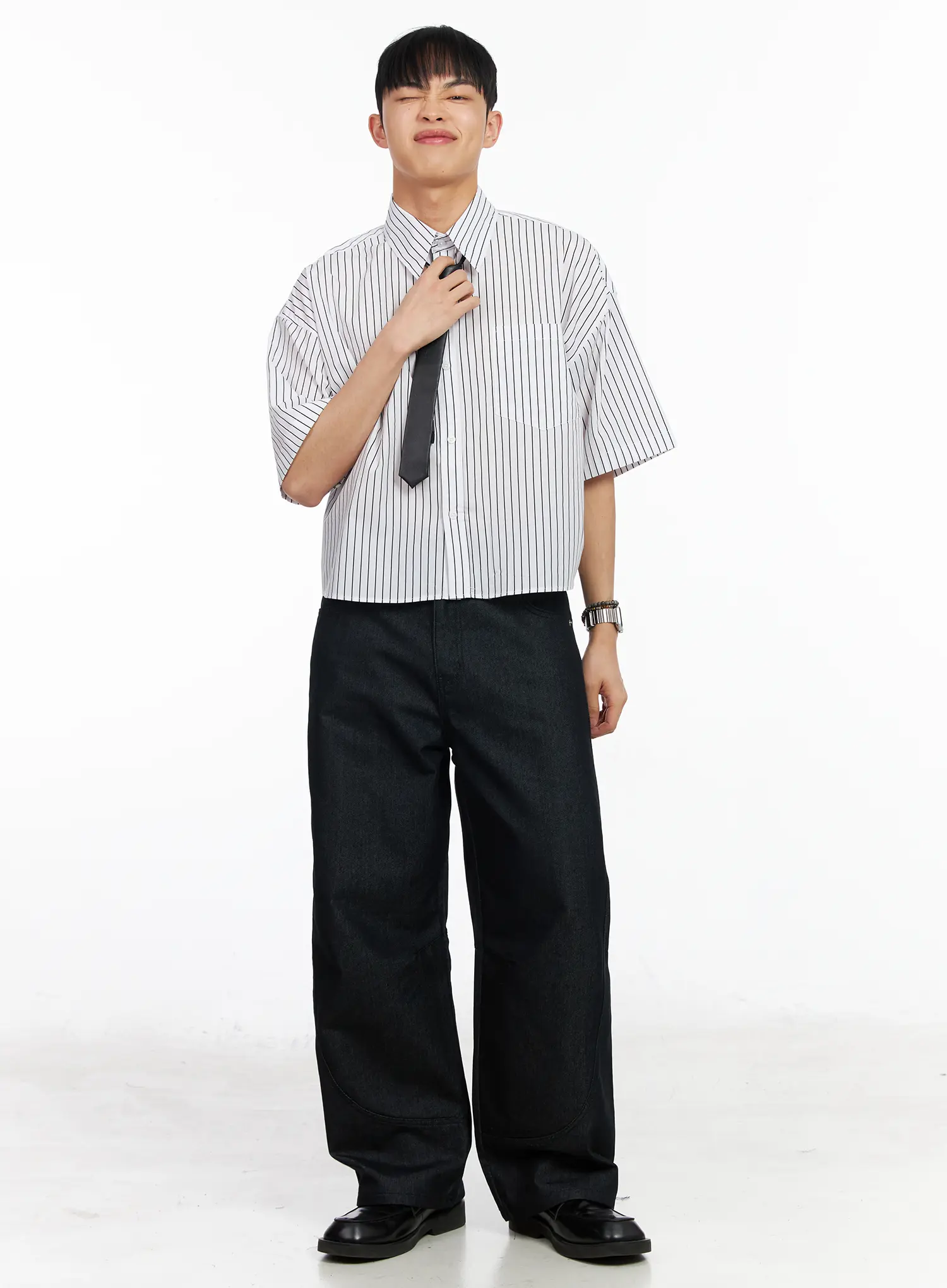 Men's Striped Cropped Shirt IA502 - Image 7