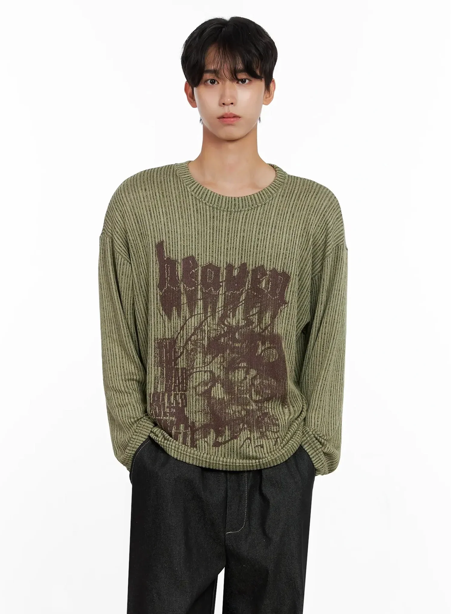 Men's Striped Graphic Knit Long Sleeve IO516 - Image 7