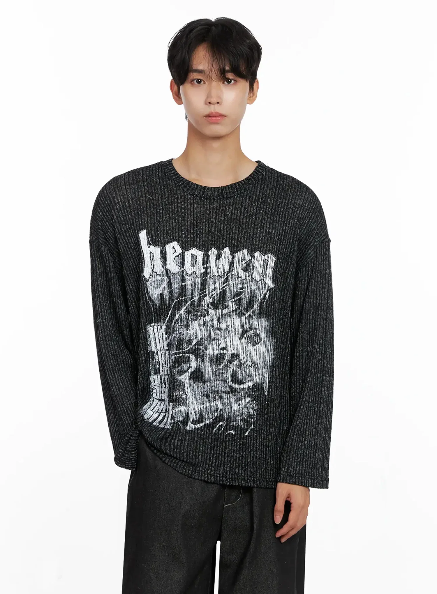 Men's Striped Graphic Knit Long Sleeve IO516 - Image 9