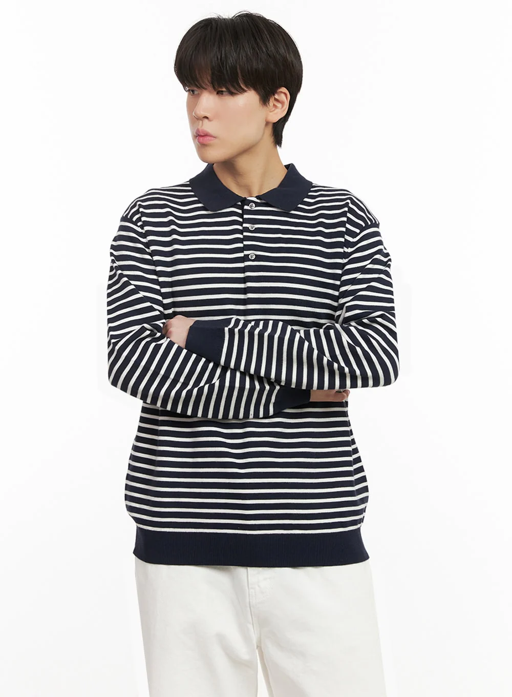 Men's Striped Long Sleeve Polo IJ517 - Image 5