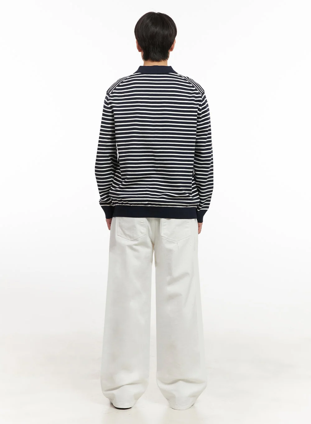 Men's Striped Long Sleeve Polo IJ517 - Image 9