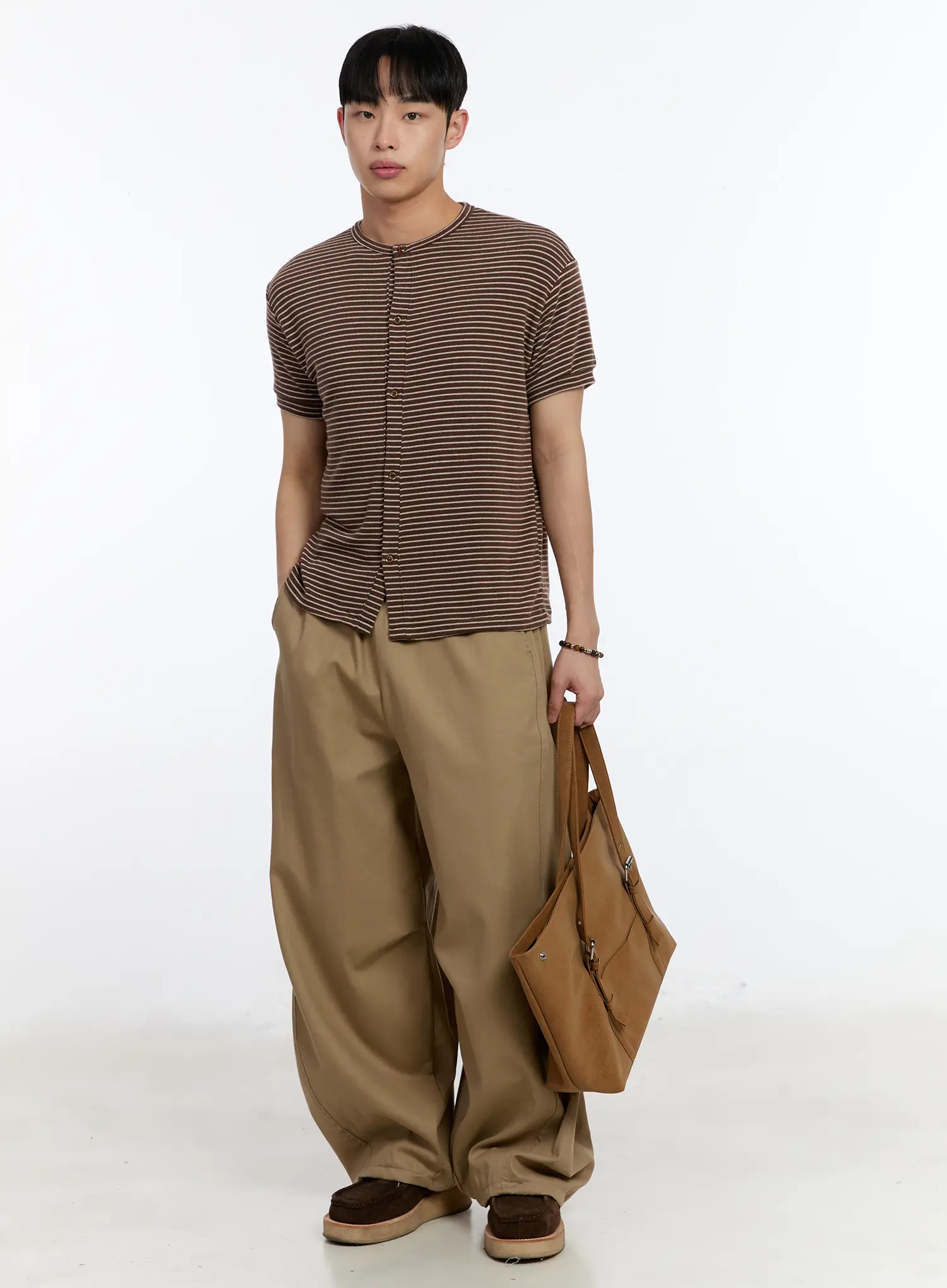 Men's Striped Short Sleeve Button-Up Cardigan IA507