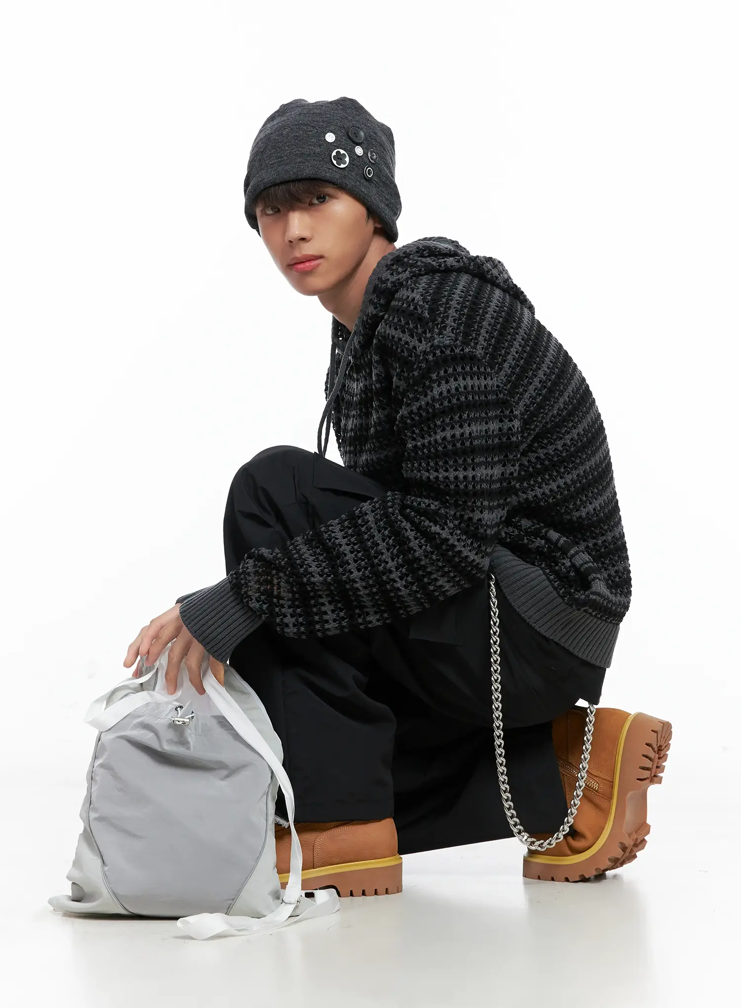 Men's Striped Textured Double Zip-Up Hoodie IO506 - Image 10
