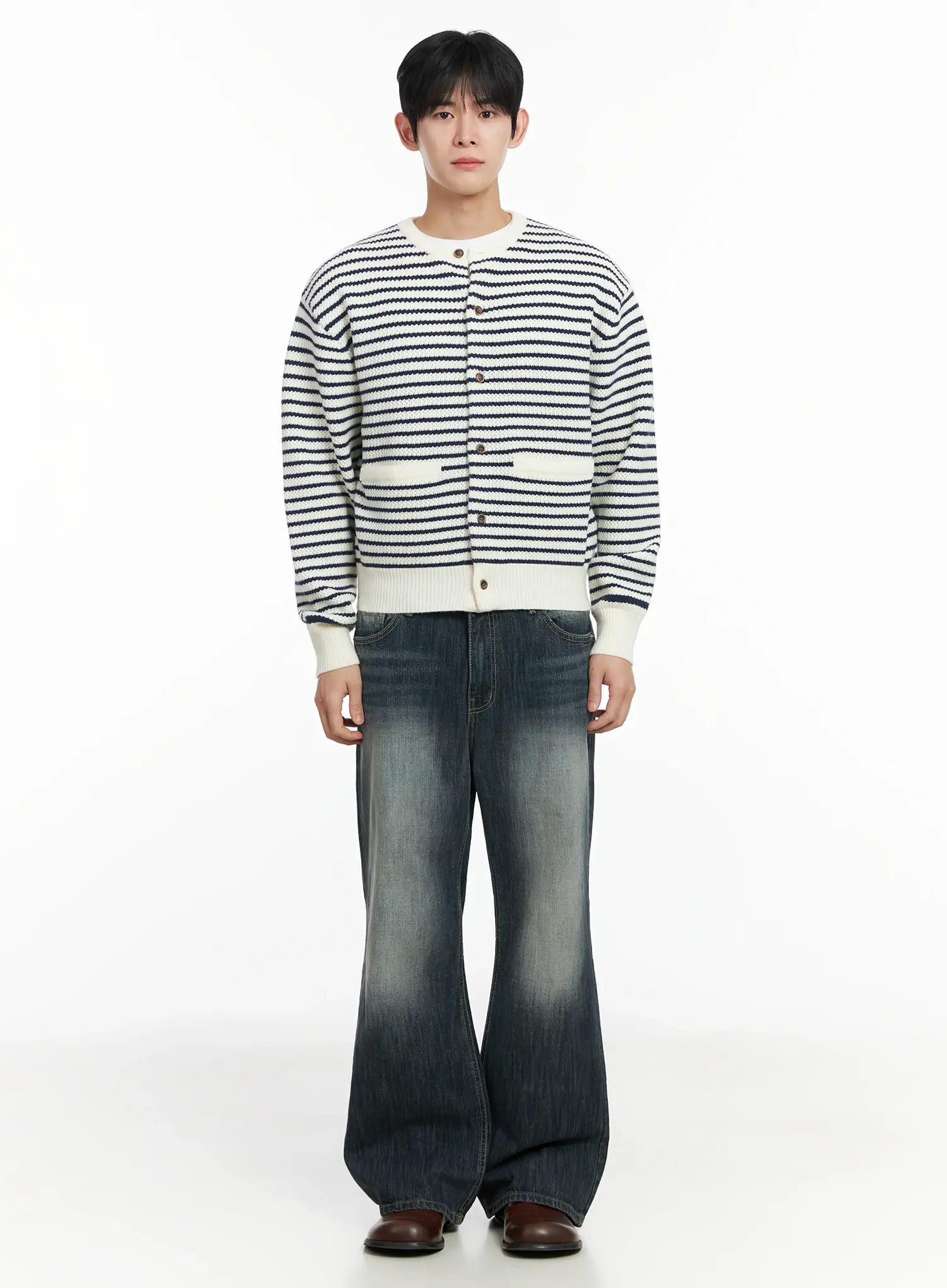 Men's Striped Waffle Knit Cardigan IF517 - Image 3