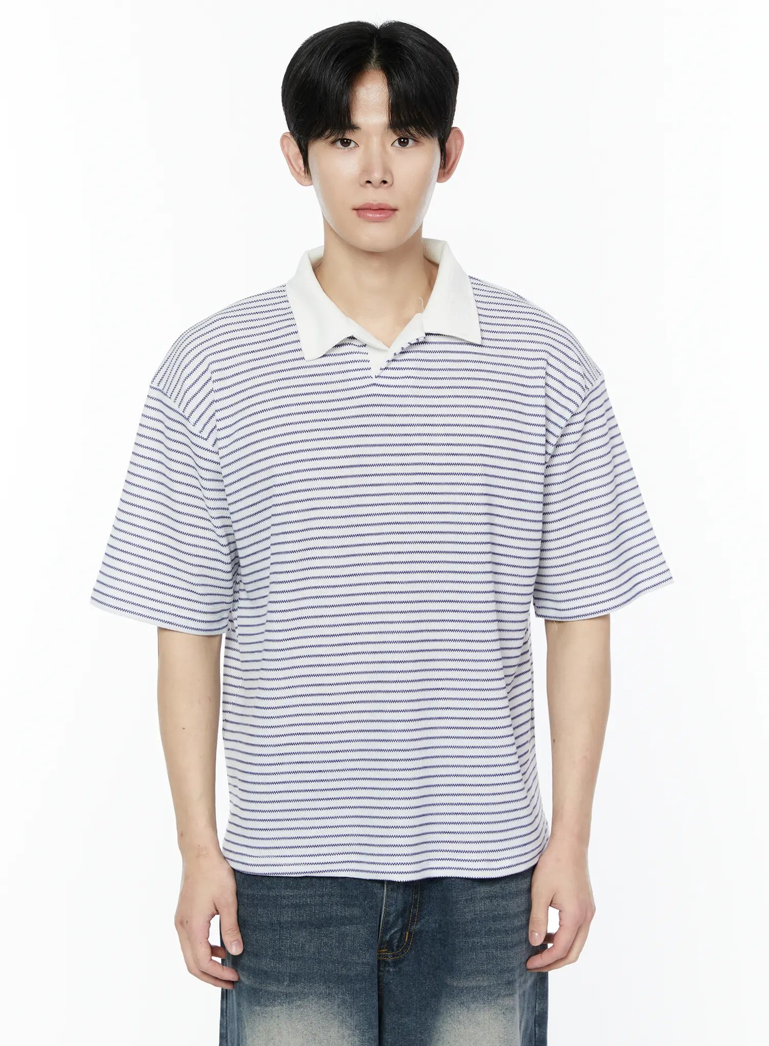 Men's Striped Waffle Knit Polo Shirt IA530 - Image 11
