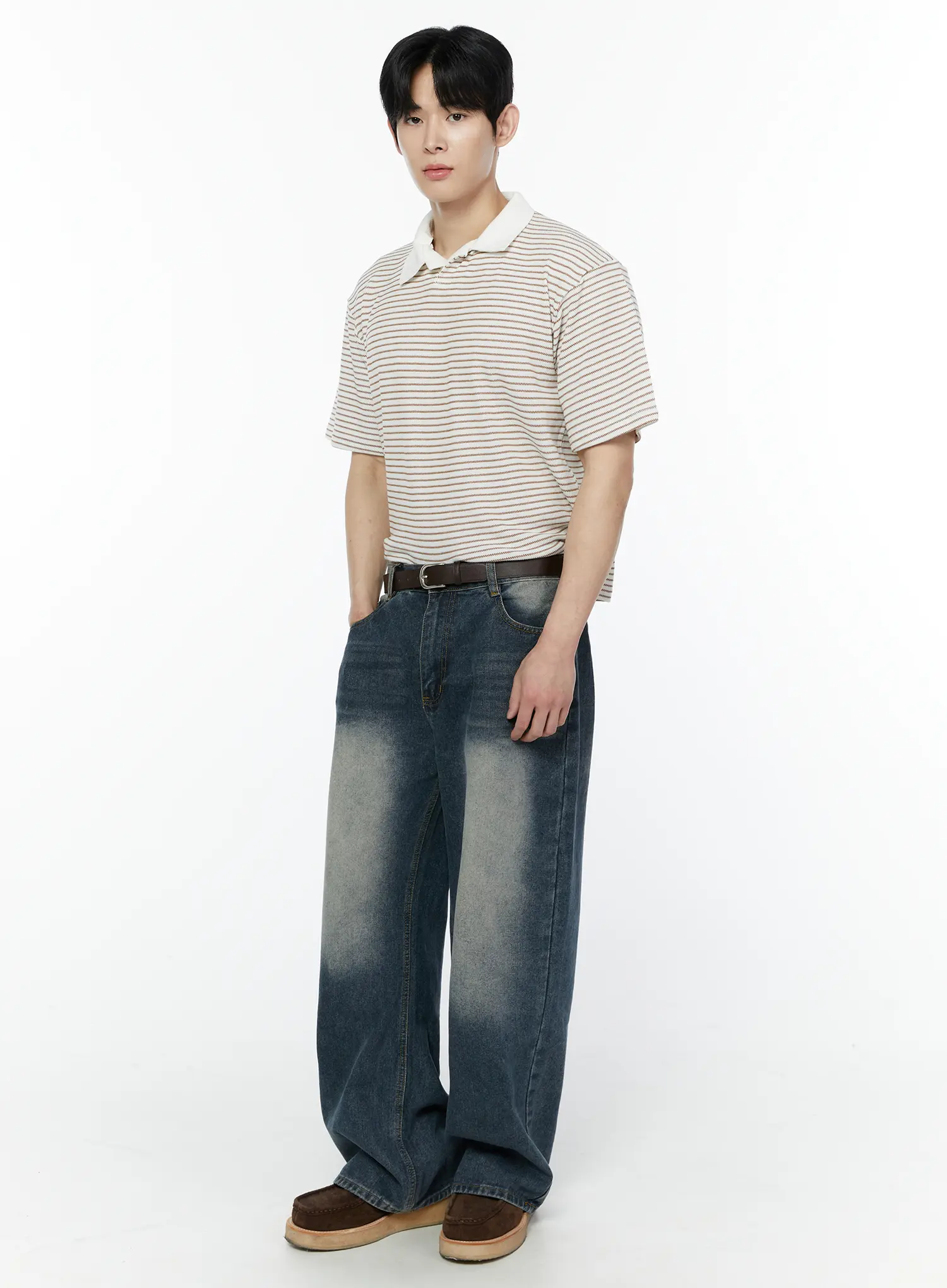 Men's Striped Waffle Knit Polo Shirt IA530 - Image 6