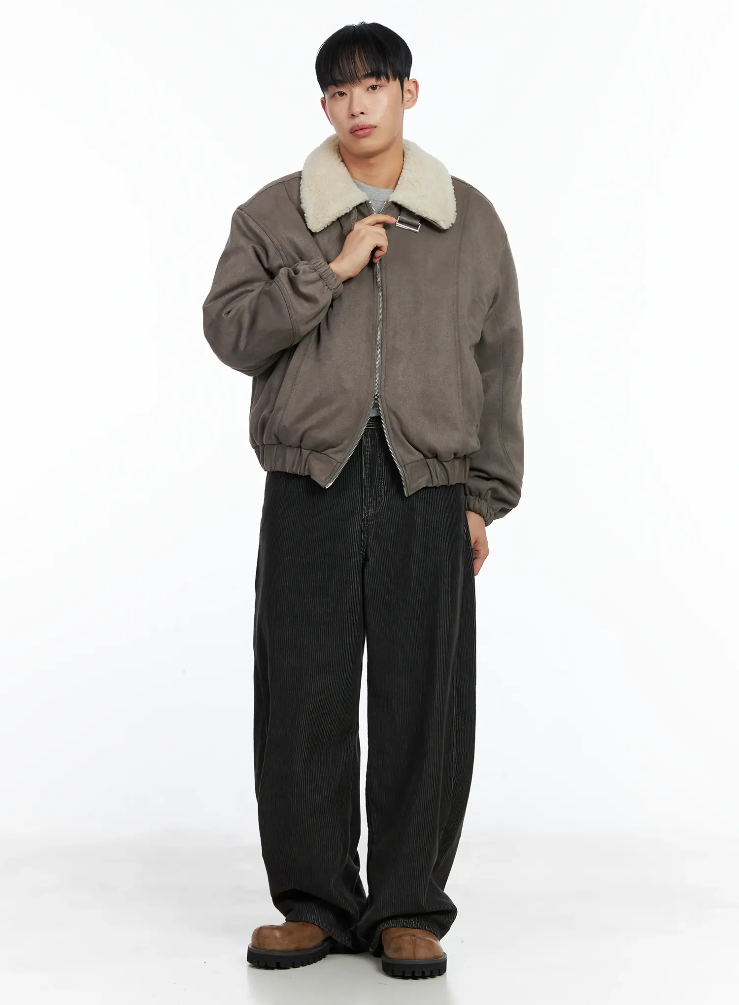 Men's Suede Collar Aviator Jacket IN518 - Image 9