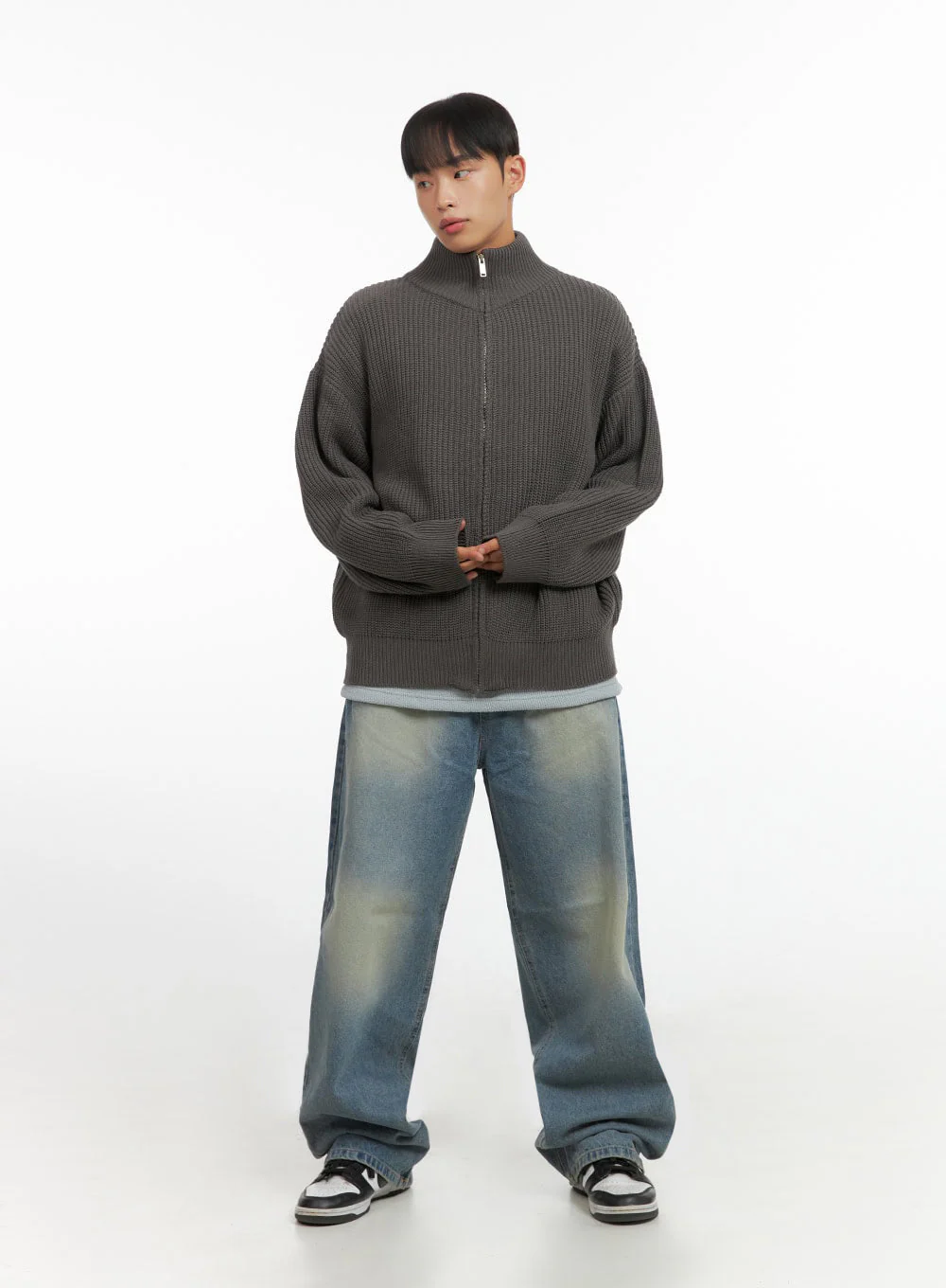 Men's Turtle Neck Cable Zip-Up Knit IO420 - Image 3