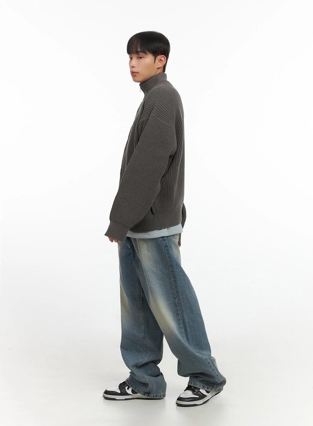 Men's Turtle Neck Cable Zip-Up Knit IO420 - Image 9