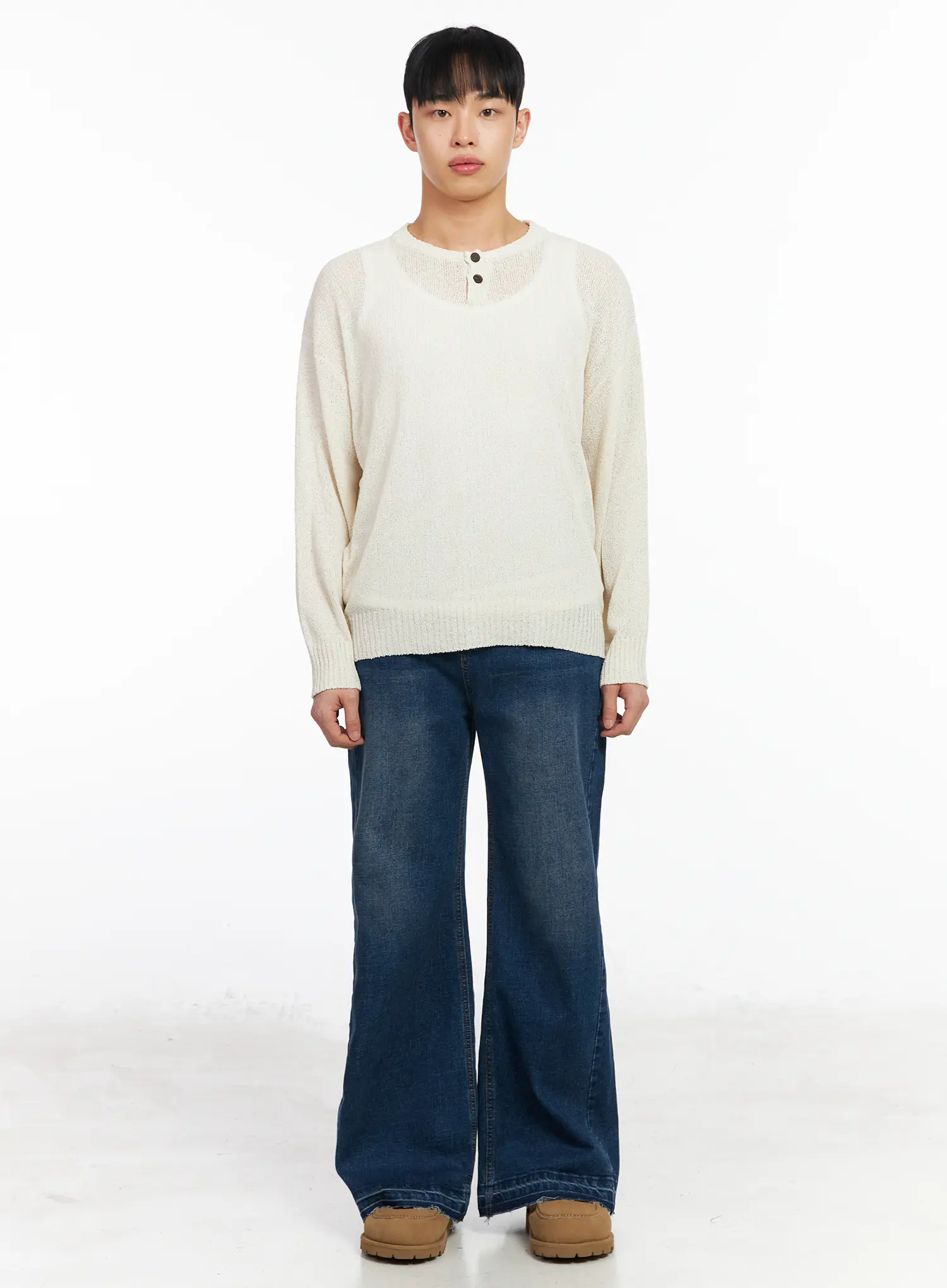 Men's Two-Button Henley Knit Sweater IA502 - Image 4